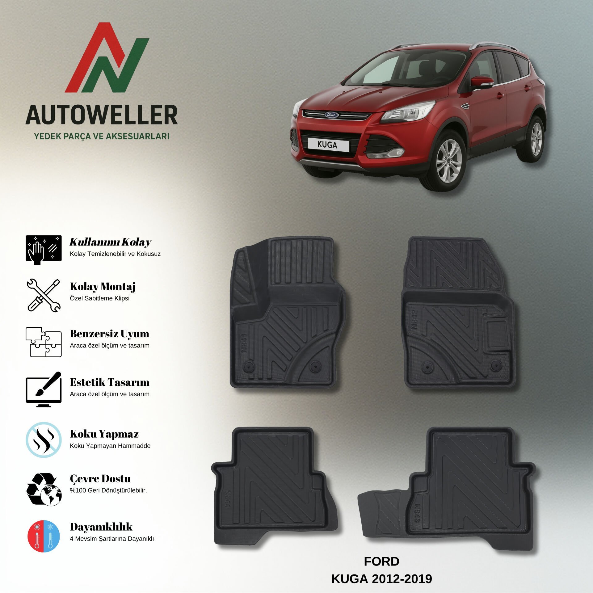 Ford Kuga 2012-2019 Havuzlu Paspas