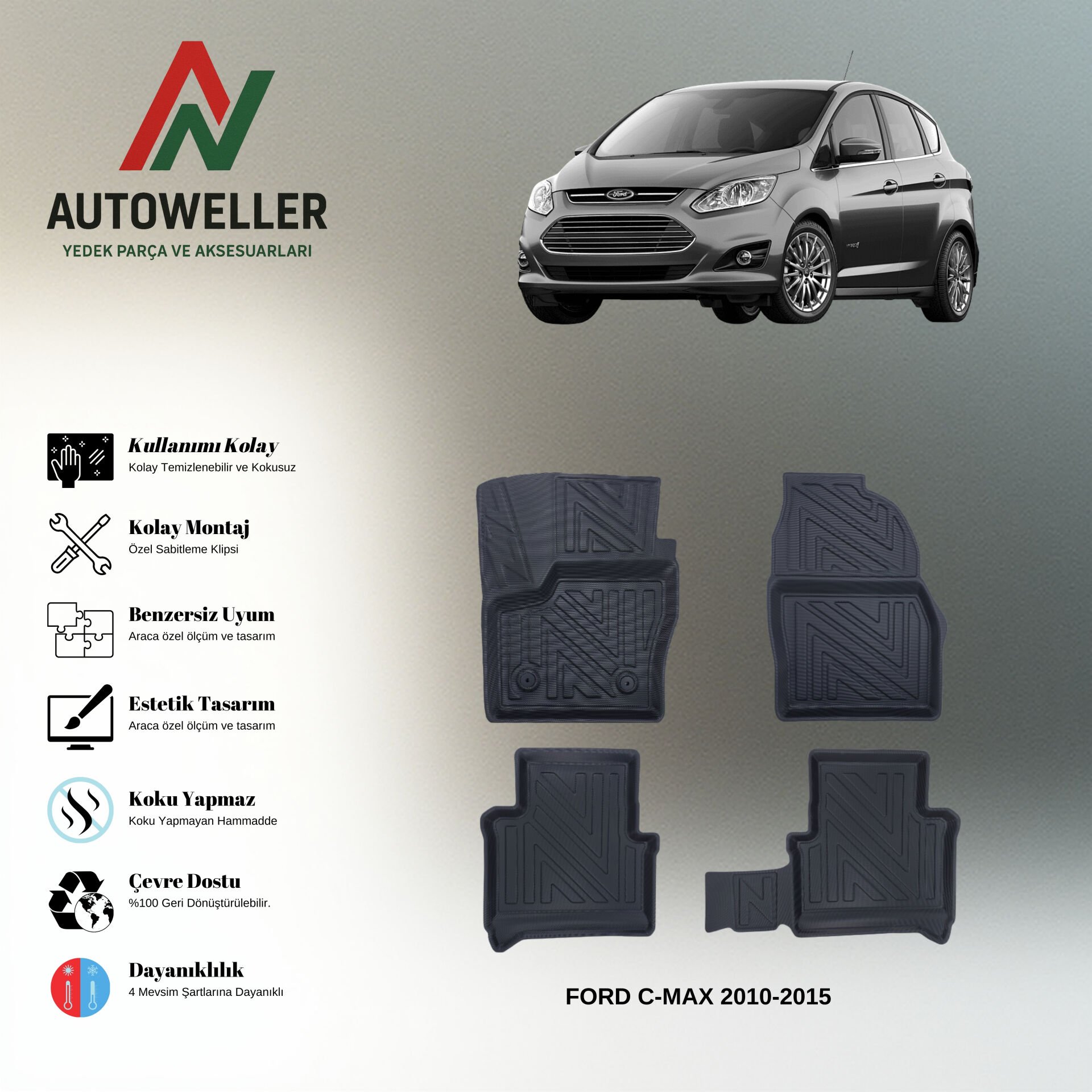 Ford C-Max 2010-2015 Havuzlu Paspas | 5 Koltuklu