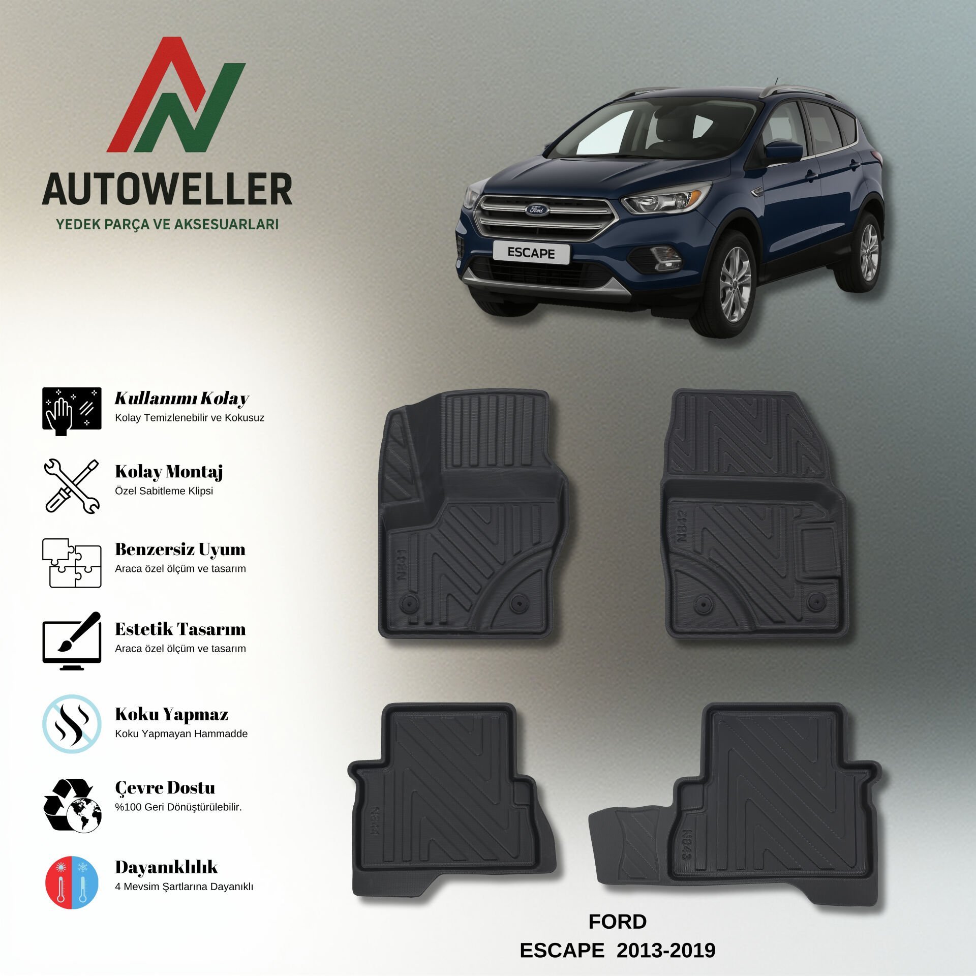 Ford Escape 2013-2019 Havuzlu Paspas