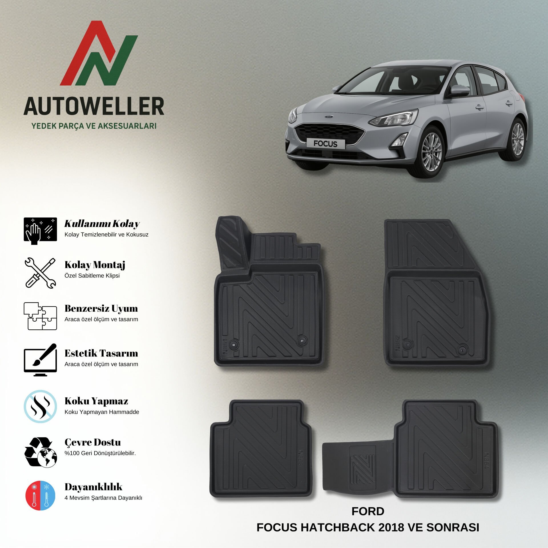 Ford Focus Hatchback 2018 Sonrası Havuzlu Paspas
