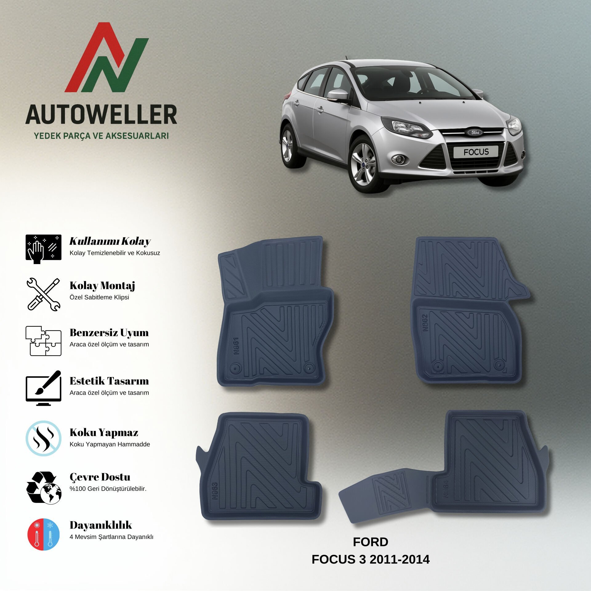 Ford Focus 2011-2014 Havuzlu Paspas