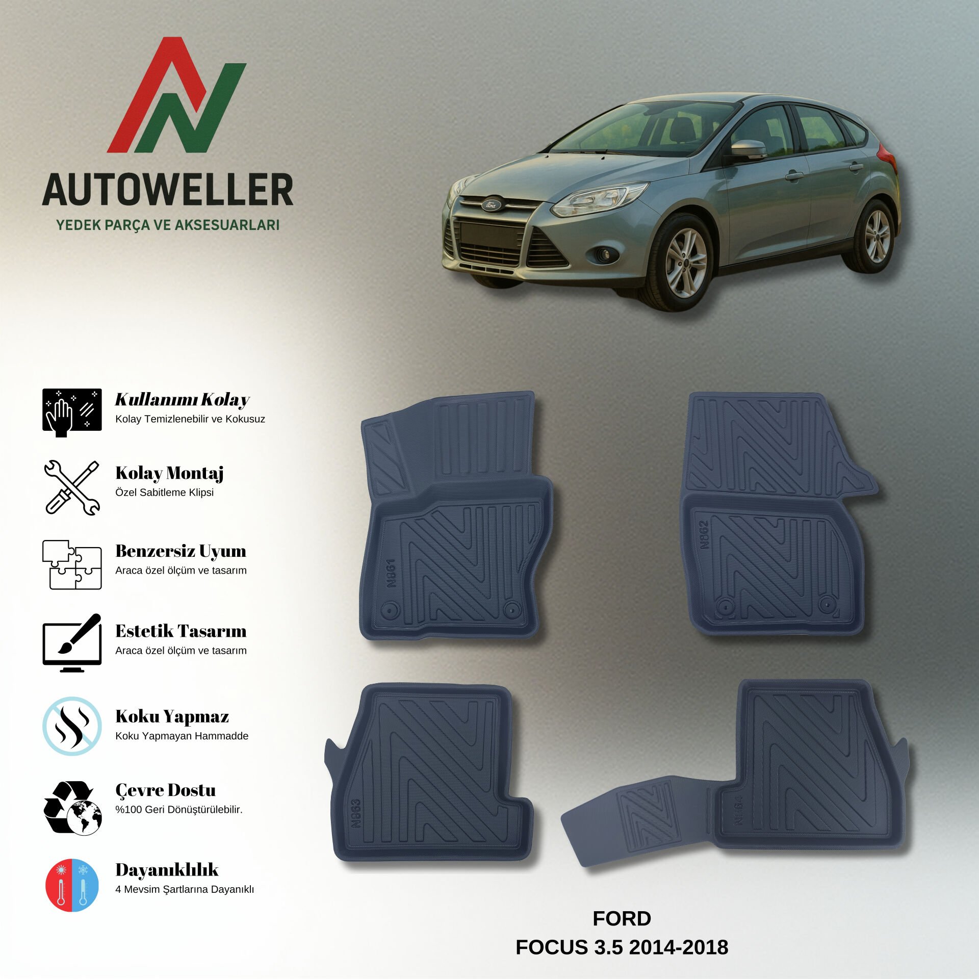 Ford Focus 2014-2018 Havuzlu Paspas