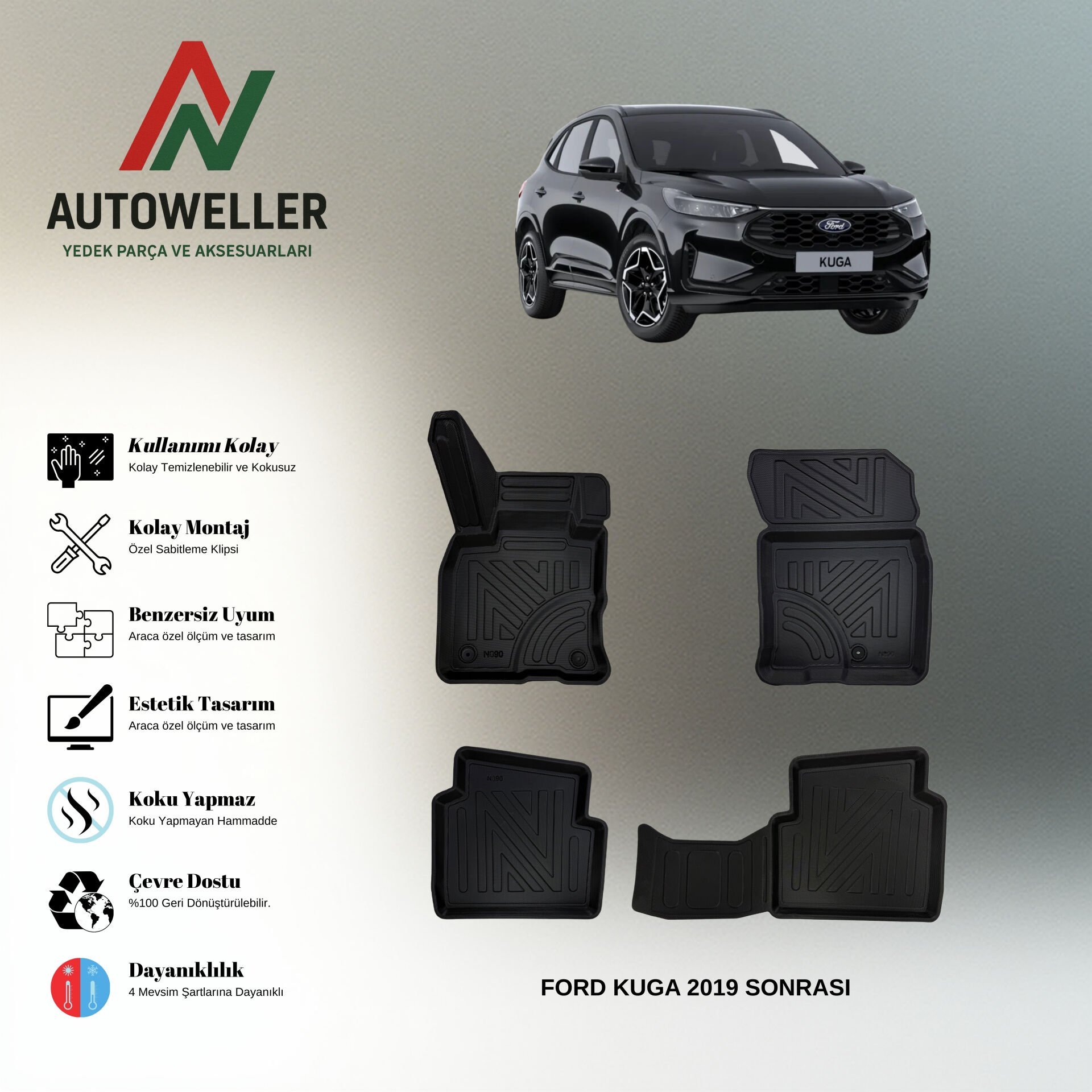 Ford Kuga 2019 Sonrası Havuzlu Paspas