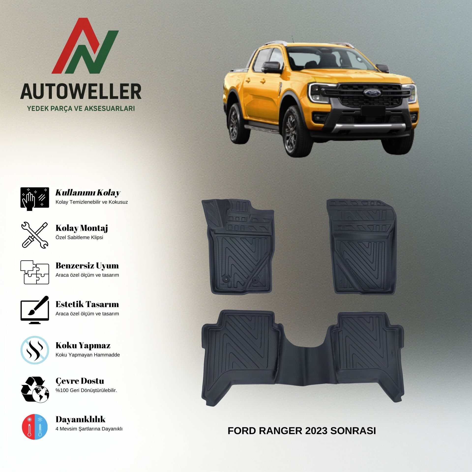 Ford Ranger 2023 Sonrası Havuzlu Paspas