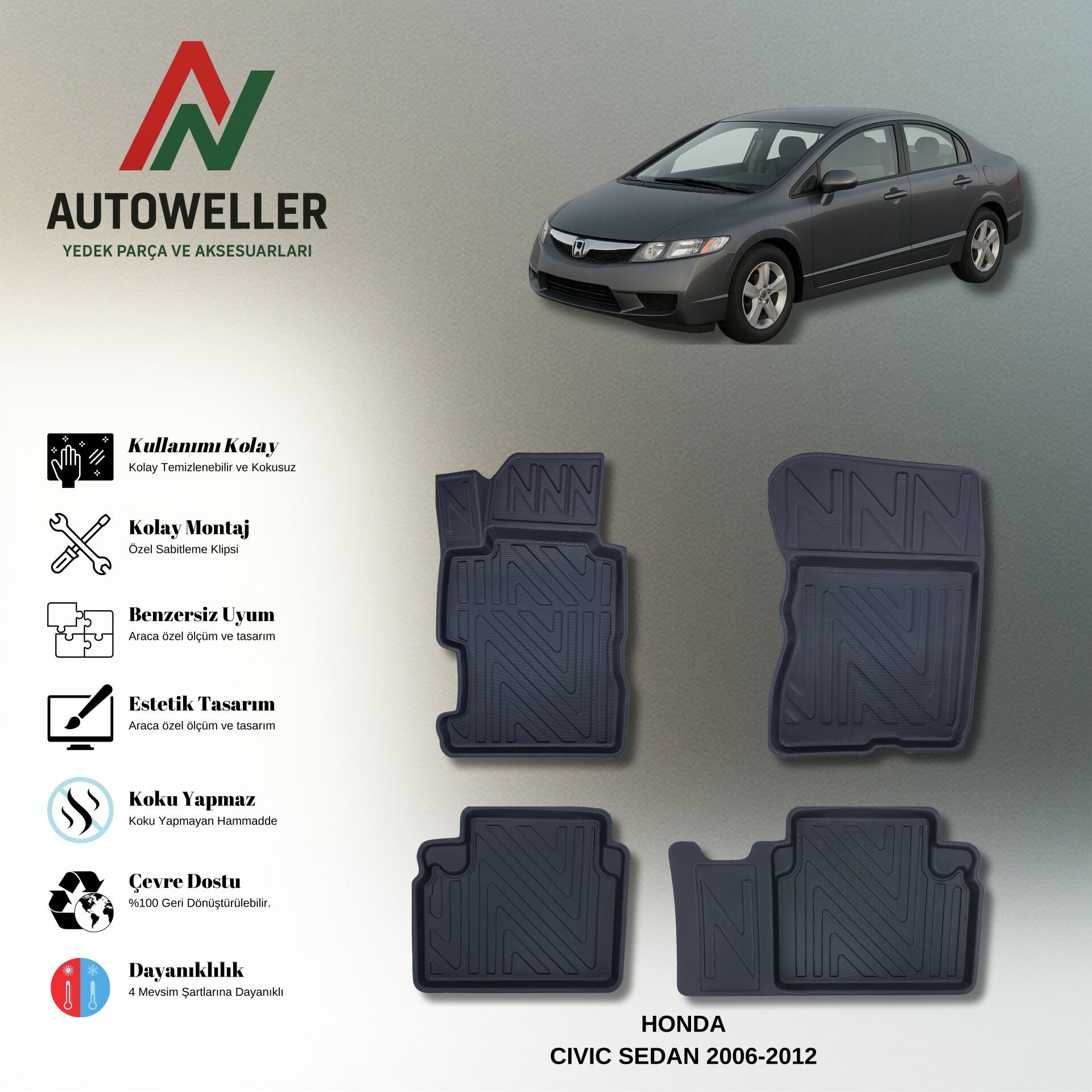 Honda Civic 2006-2012 Havuzlu Paspas | Sedan