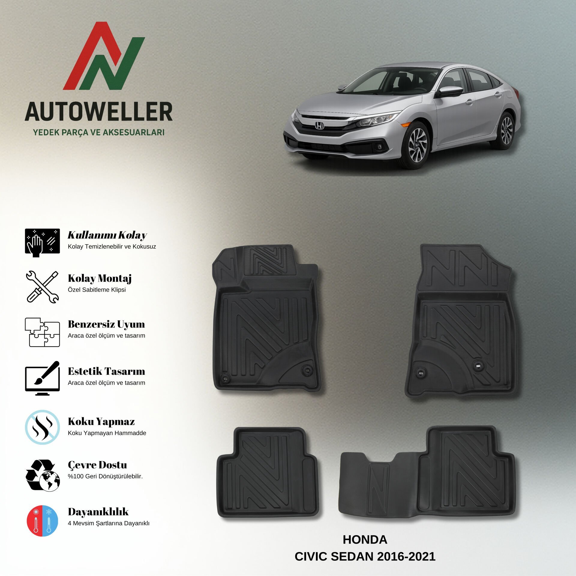 Honda Civic 2016-2021 Havuzlu Paspas