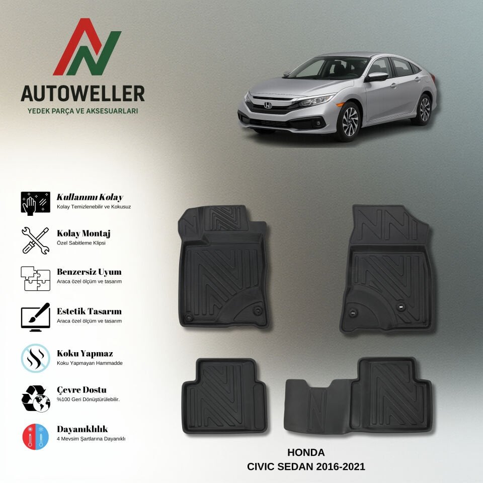 Honda Civic 2016-2021 Havuzlu Paspas