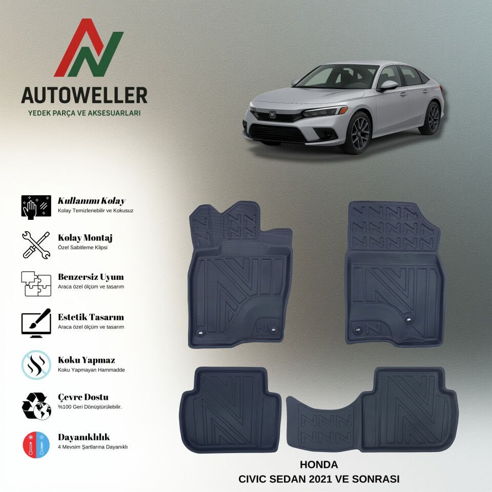 Honda Civic Sedan 2021 Sonrası Havuzlu Paspas