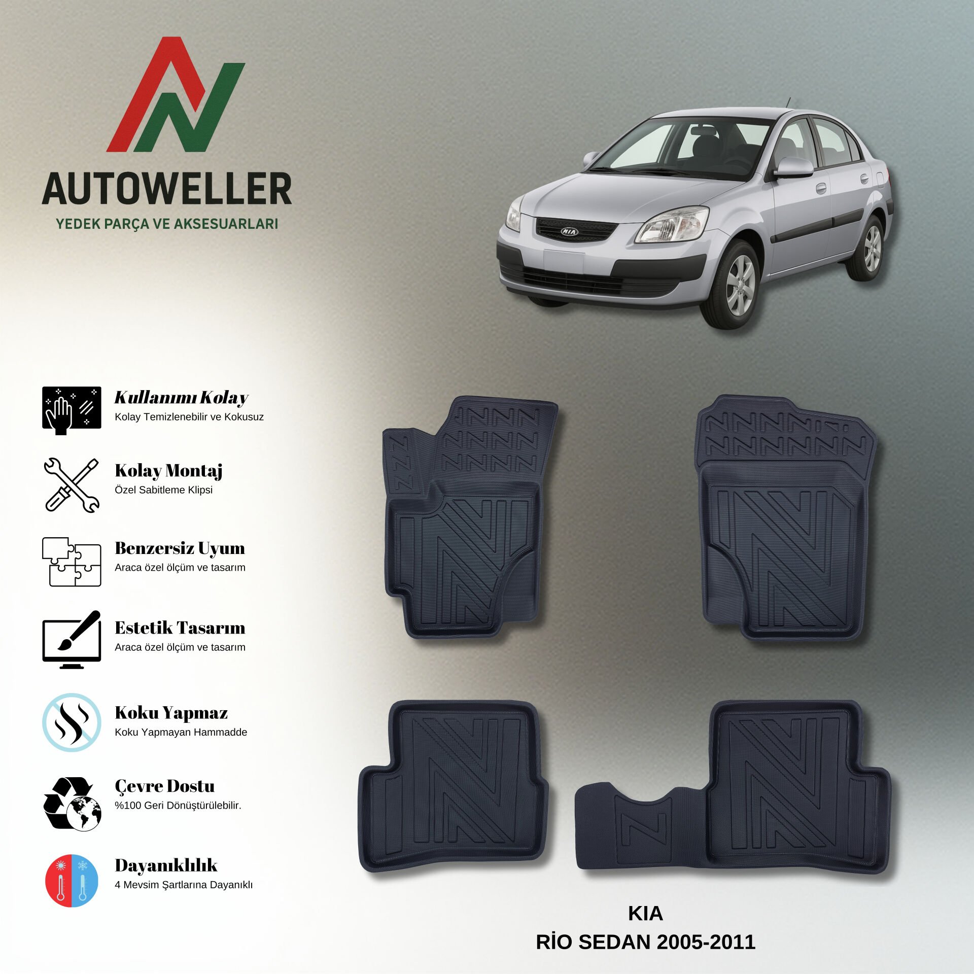 Kia Rio Sedan 2005-2011 Havuzlu Paspas