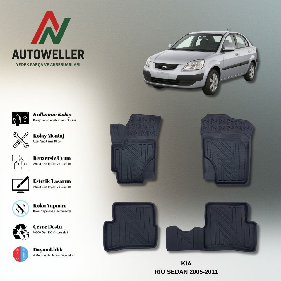 Kia Rio Sedan 2005-2011 Havuzlu Paspas