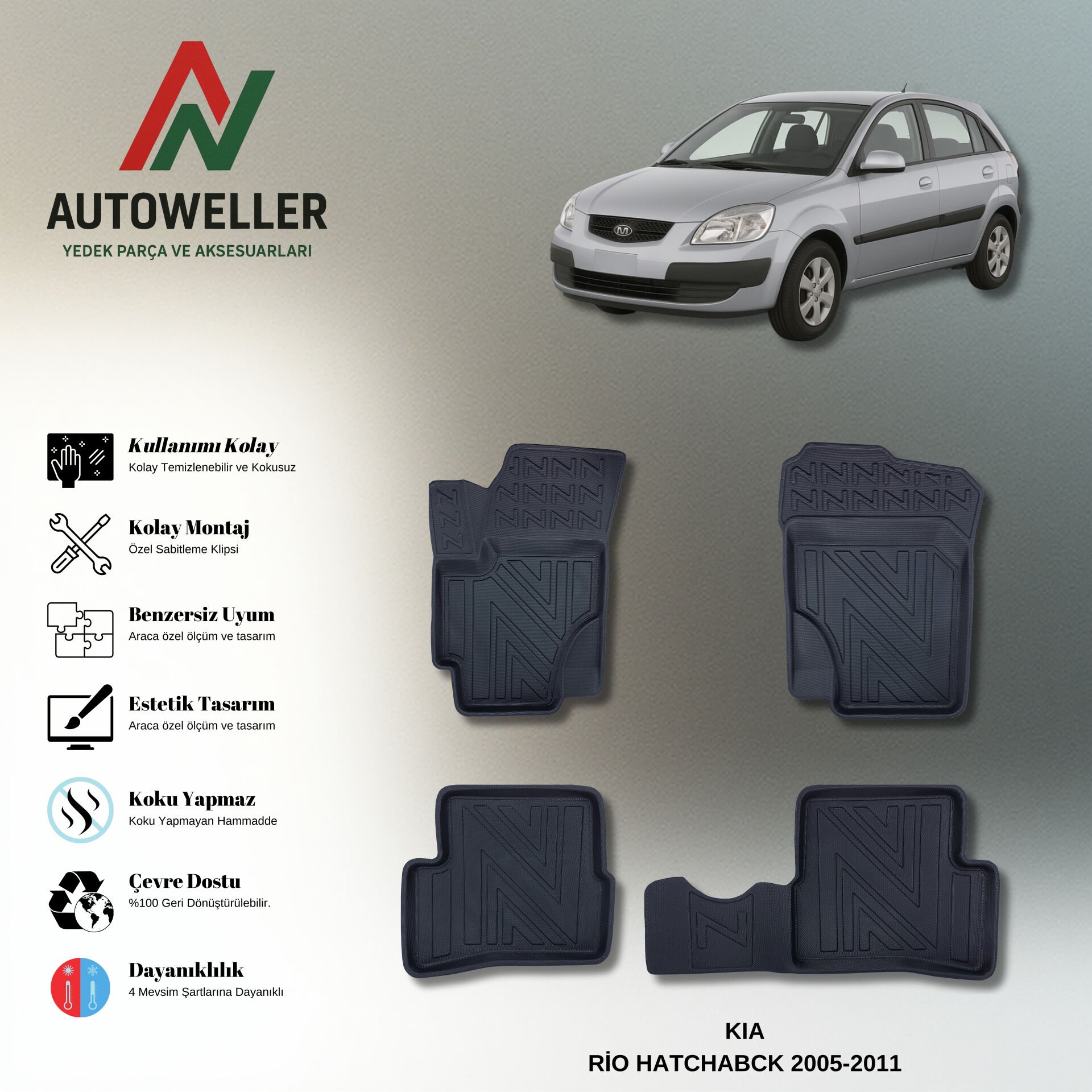 Kia Rio Hatchback 2005-2011 Havuzlu Paspas