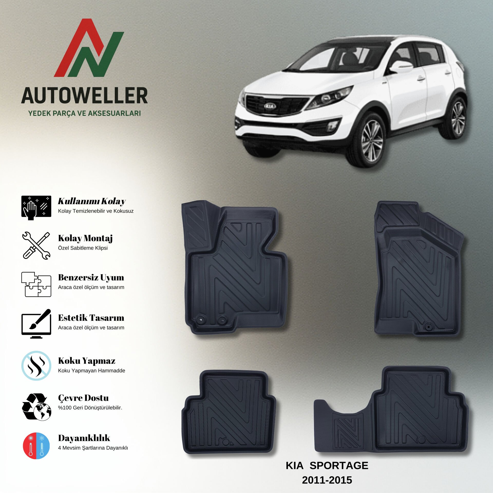 Kia Sportage 2011-2015 Havuzlu Paspas