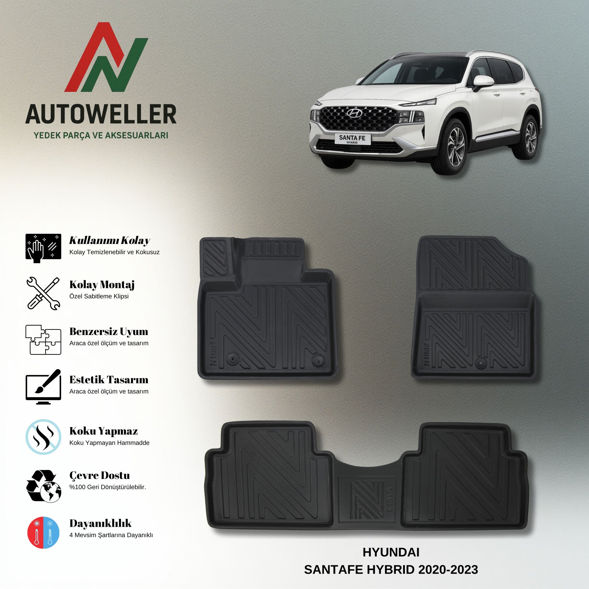 Hyundai Santa Fe 2020-2023 Havuzlu Paspas | Hybrid