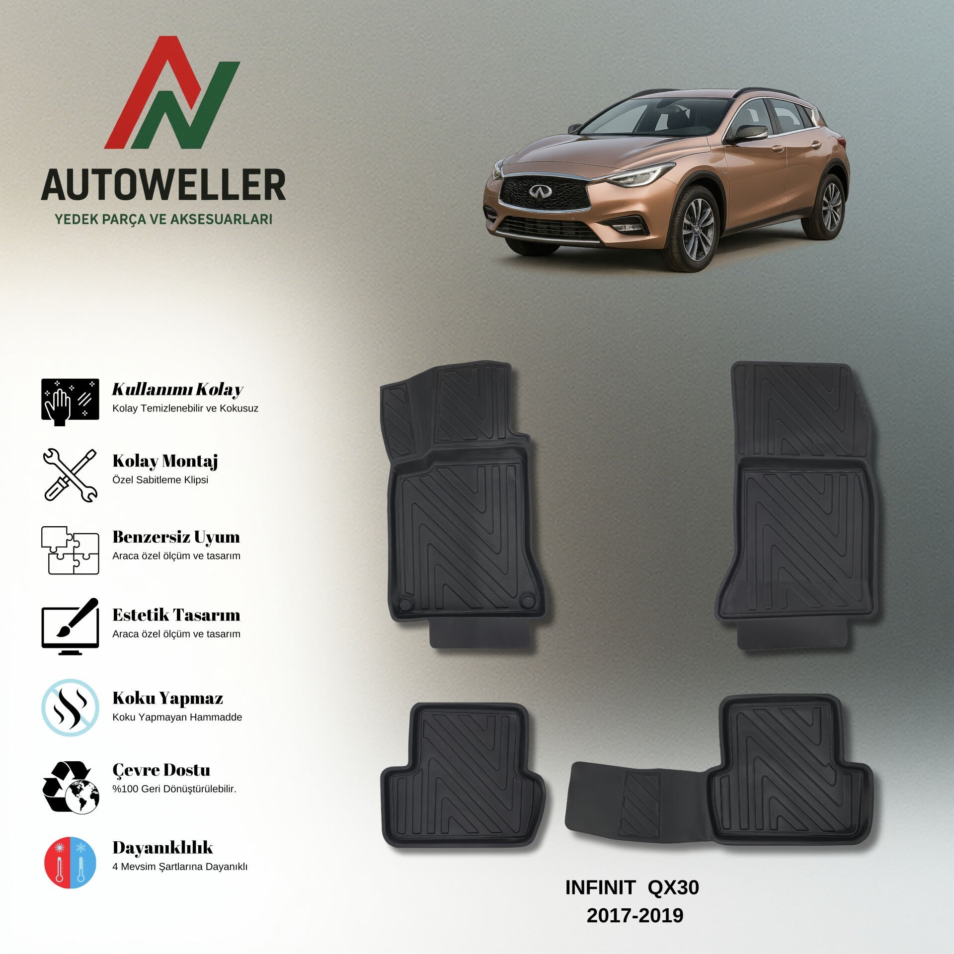 İnfiniti QX30 2017-2019 Havuzlu Paspas