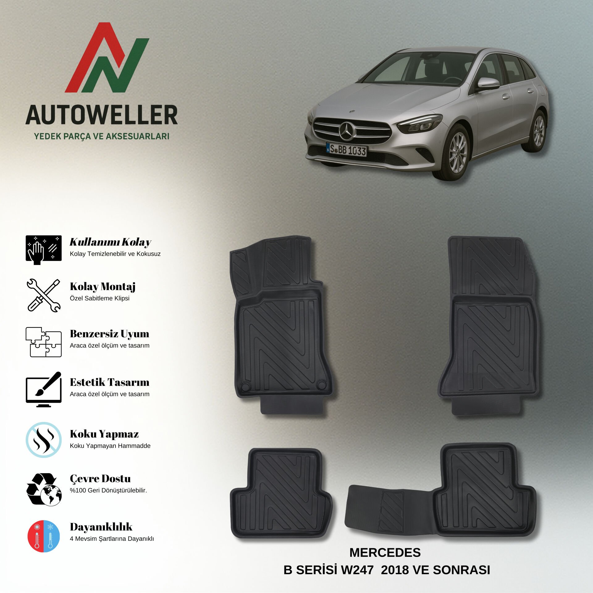 Mercedes-Benz B Serisi 2018 Sonrası W247 Havuzlu Paspas