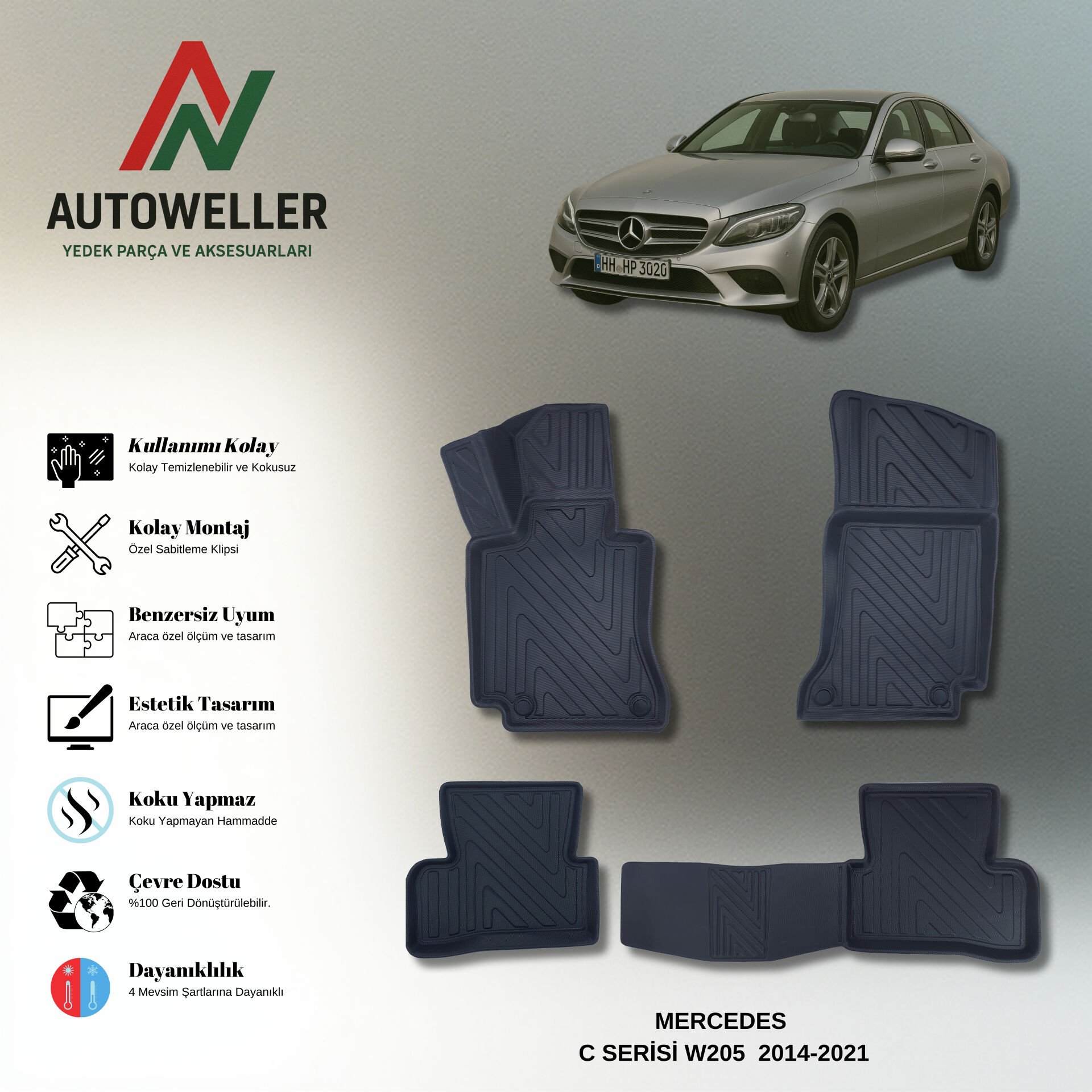 Mercedes-Benz C Serisi 2014-2021 W205 Havuzlu Paspas