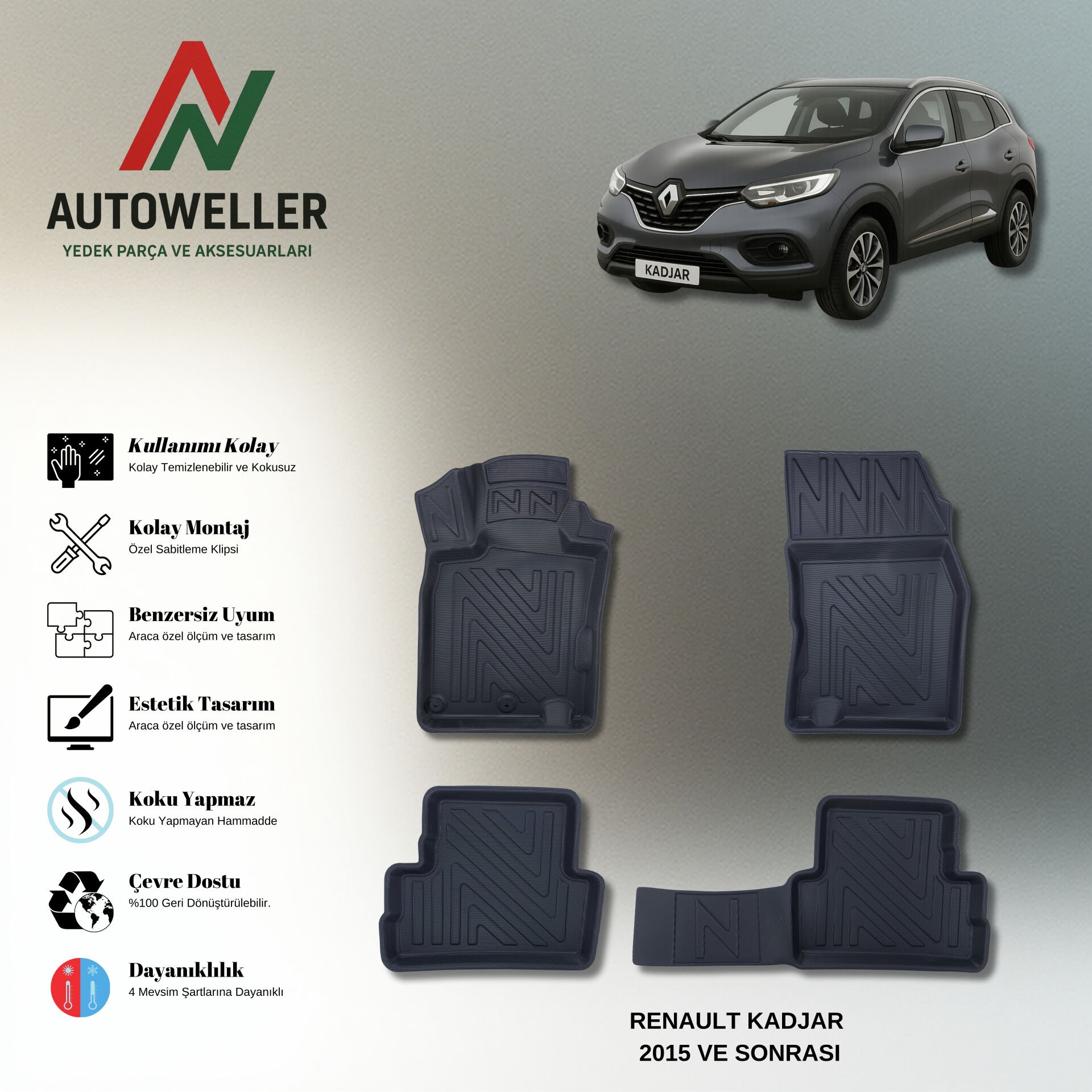 Renault Kadjar 2015 Sonrası Havuzlu Paspas