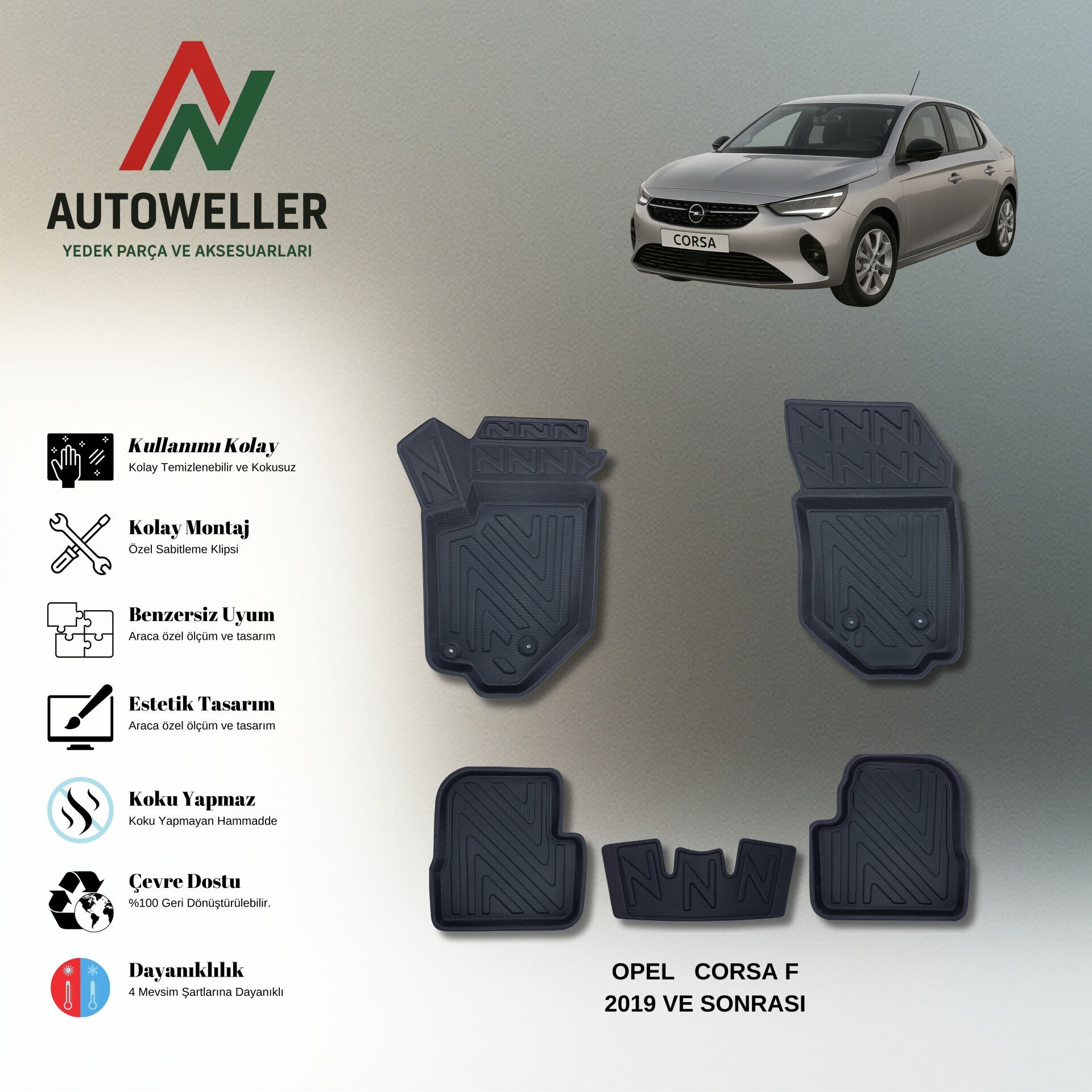 Opel Corsa F 2019 Sonrası Havuzlu Paspas