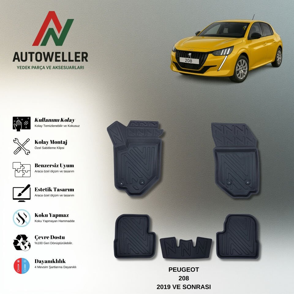 Peugeot 208 2019 Sonrası Havuzlu Paspas