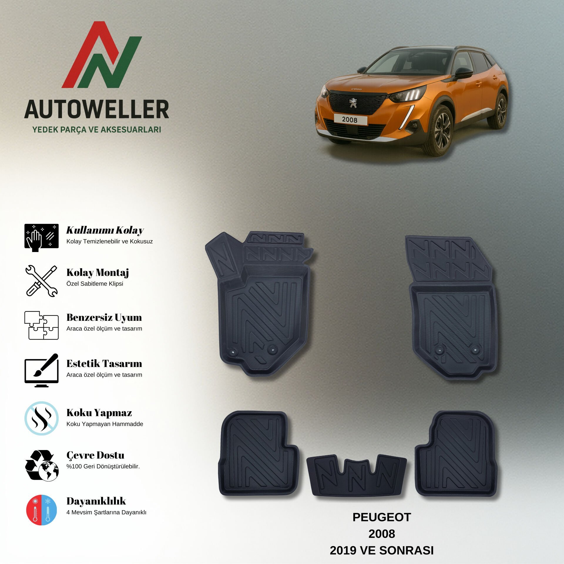 Peugeot 2008 2019 Sonrası Havuzlu Paspas