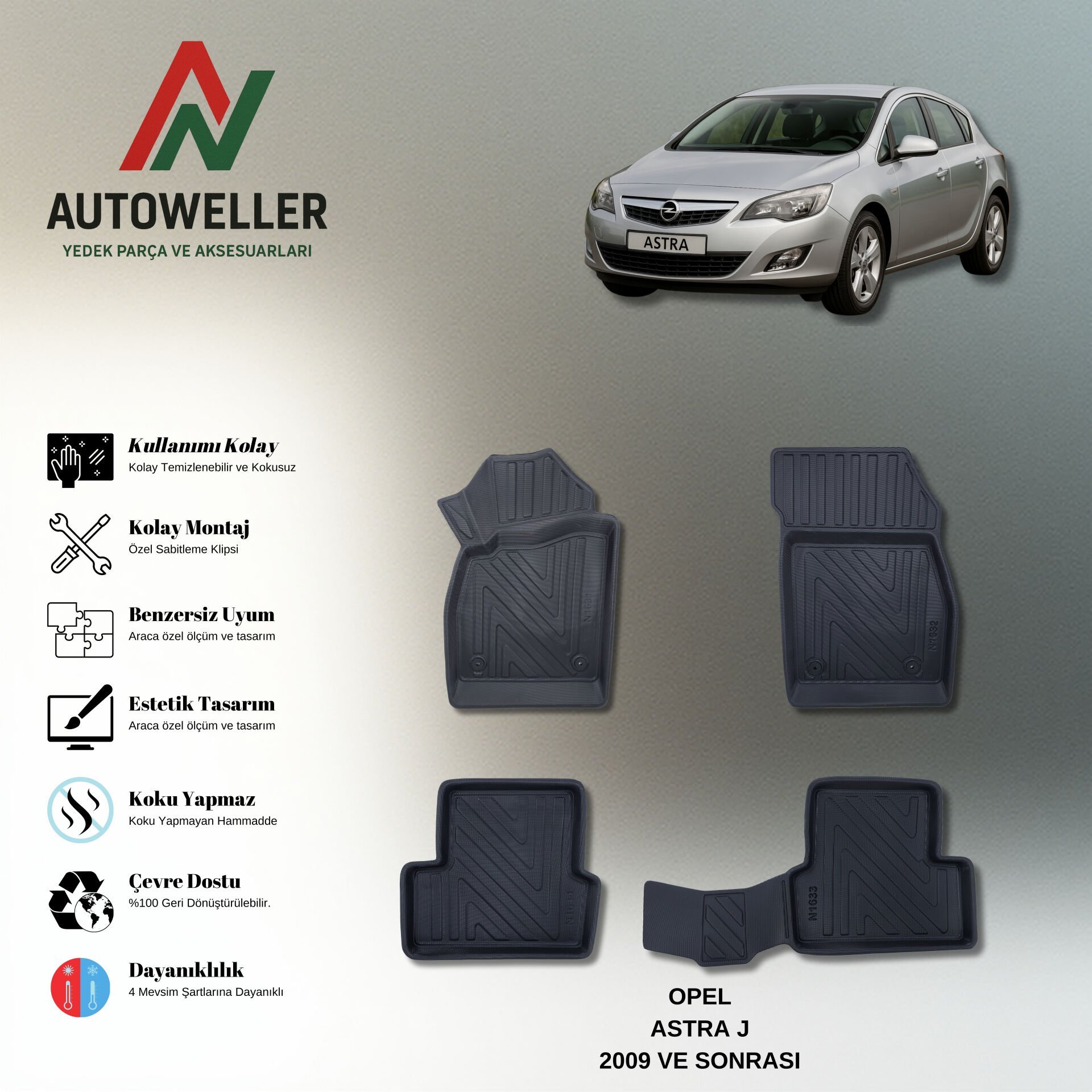 Opel Astra J 2009 Sonrası Havuzlu Paspas