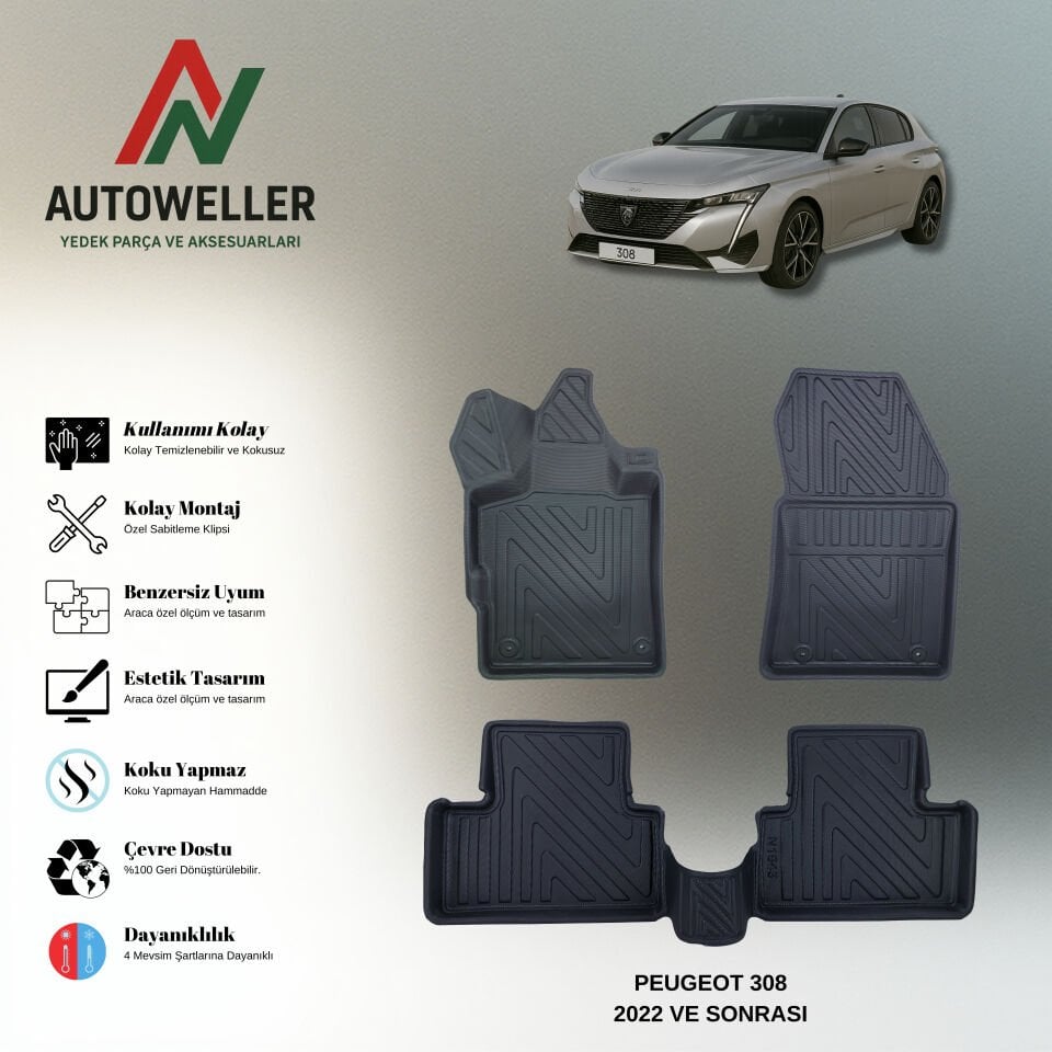 Peugeot 308 2022 Sonrası Havuzlu Paspas