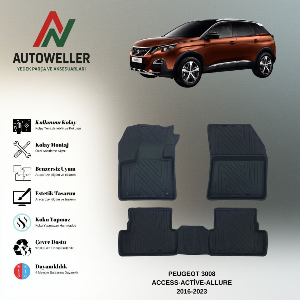 Peugeot 3008 2016-2023 Havuzlu Paspas | Access-Active-Allure