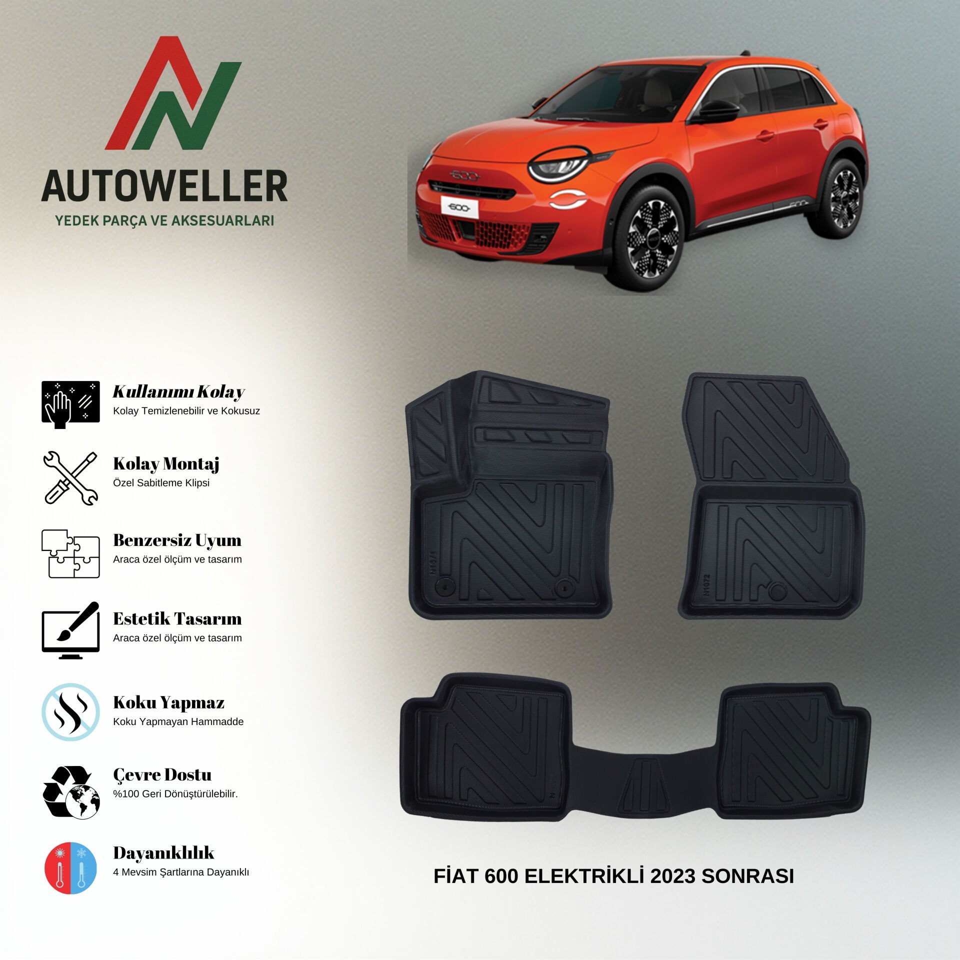 Fiat 600 Elektrikli 2023 Sonrası Havuzlu Paspas