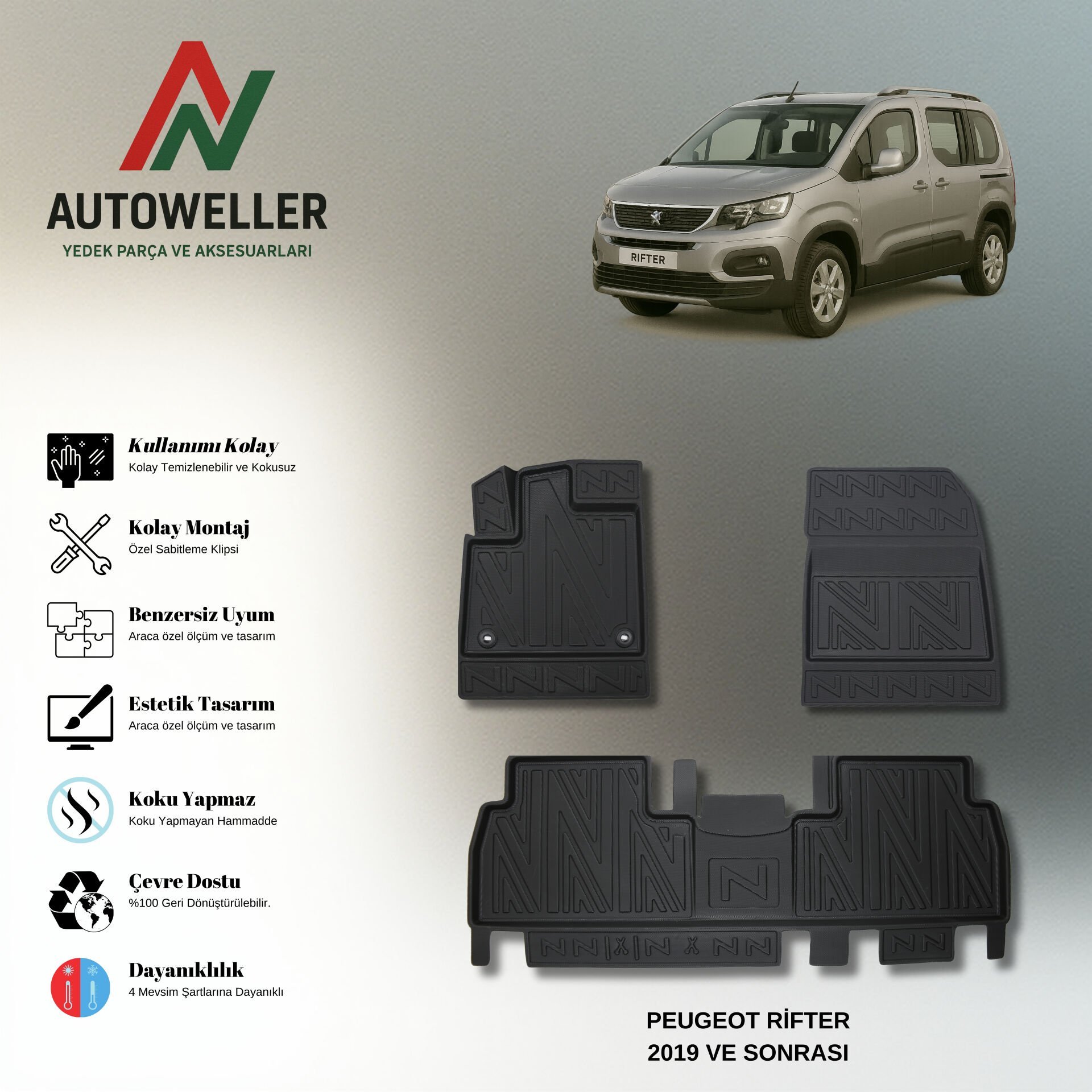 Peugeot Rifter 2019 Sonrası Havuzlu Paspas