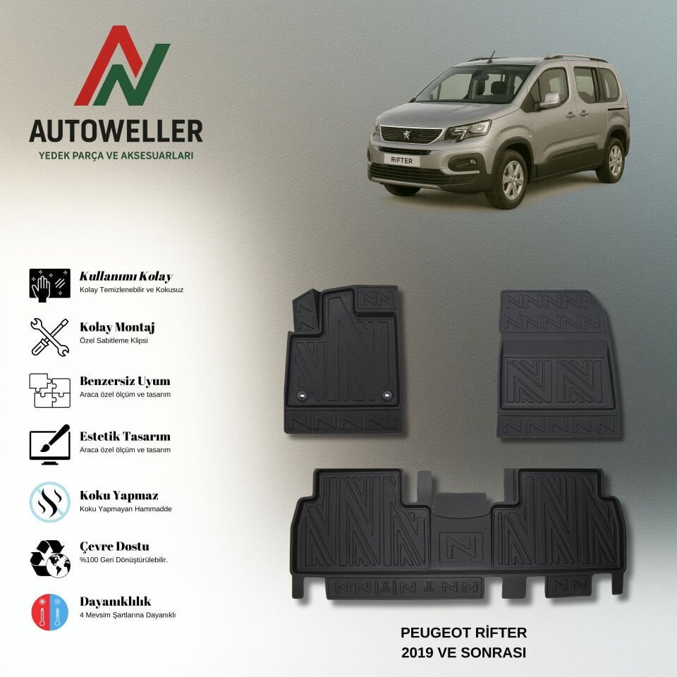 Peugeot Rifter 2019 Sonrası Havuzlu Paspas