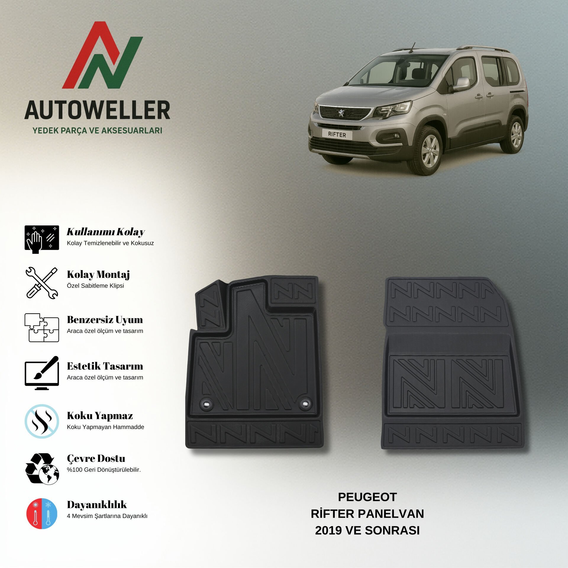 Peugeot Rifter Panelvan 2019 Sonrası Havuzlu Paspas