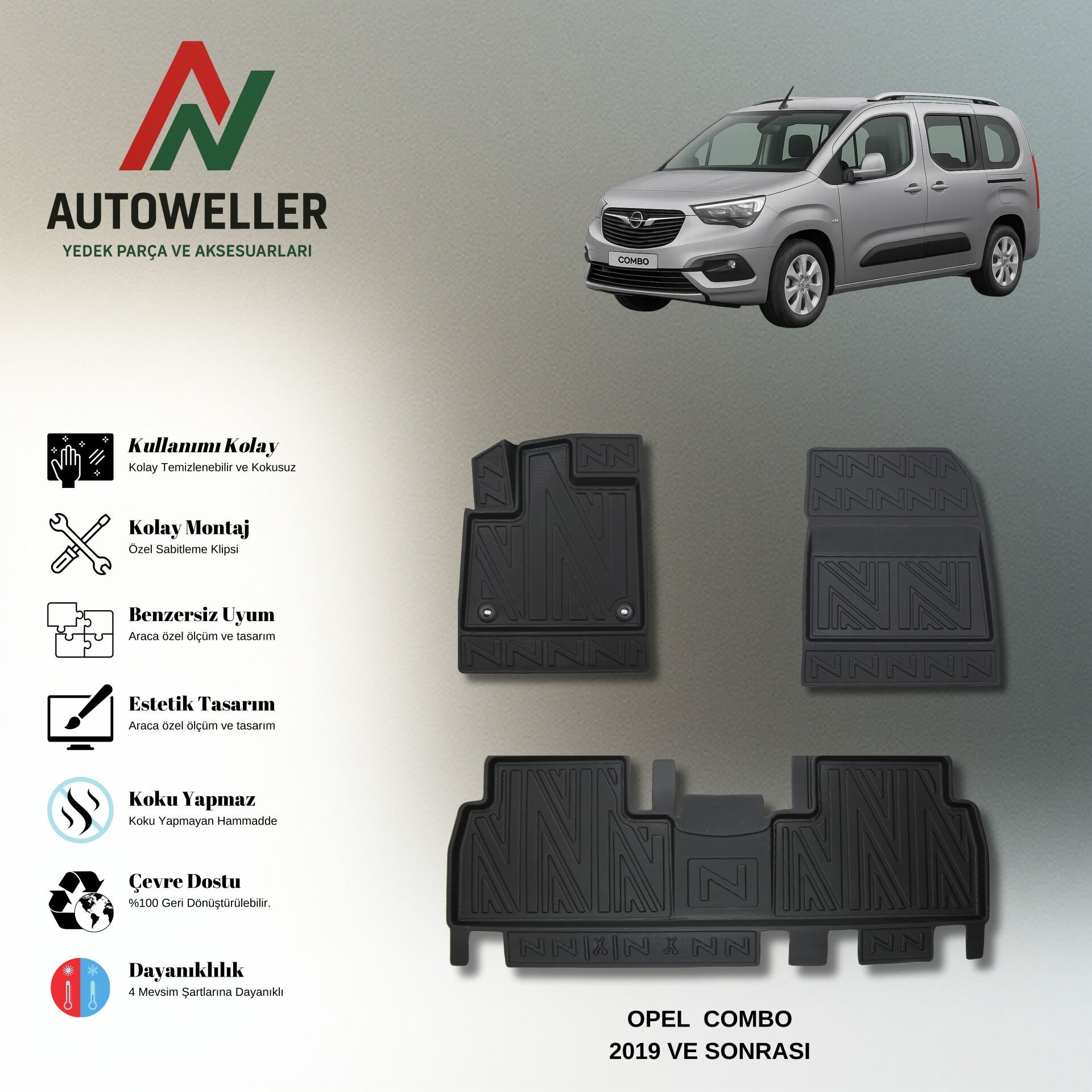 Opel Combo 2019 Sonrası Havuzlu Paspas