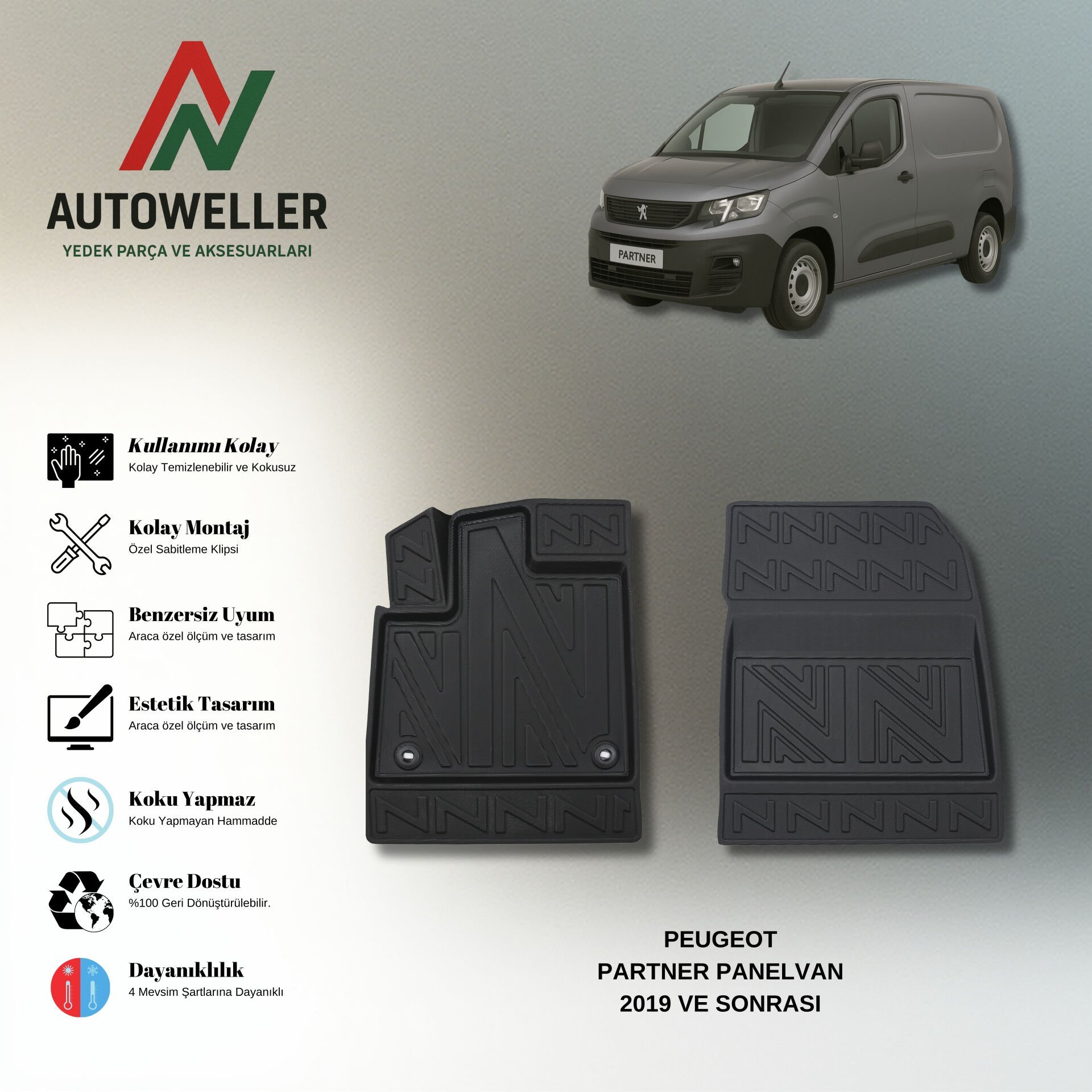 Peugeot Partner Panelvan 2019 Sonrası Havuzlu Paspas