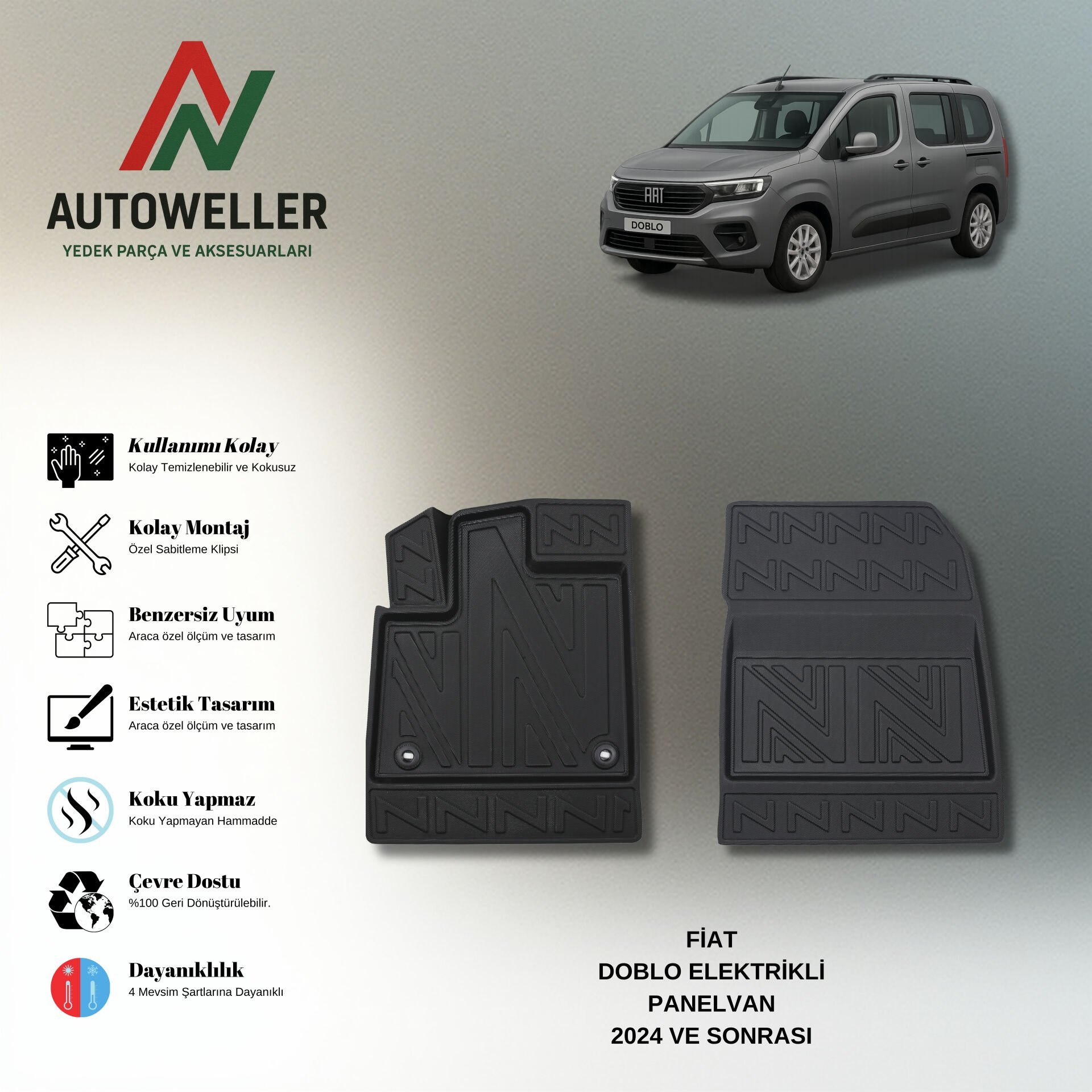 Fiat Doblo Elektrikli Panelvan 2023 Sonrası Havuzlu Paspas