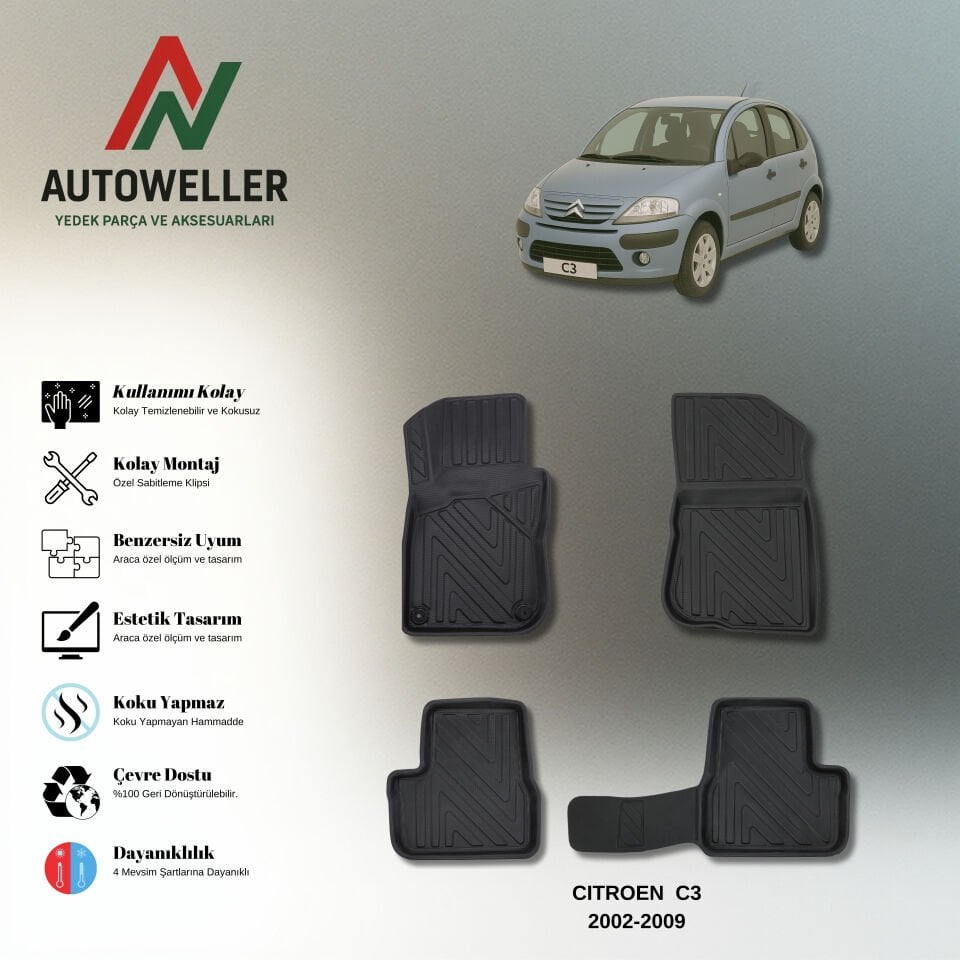 Citröen C3 2002-2009 Havuzlu Paspas