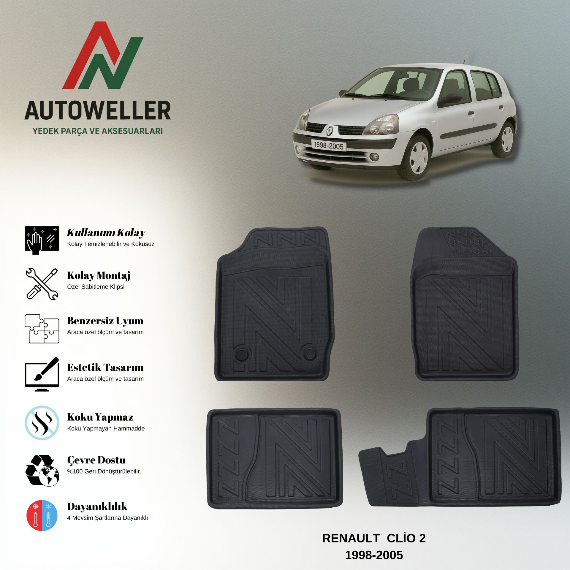 Renault Clio 2 1998-2005 Havuzlu Paspas