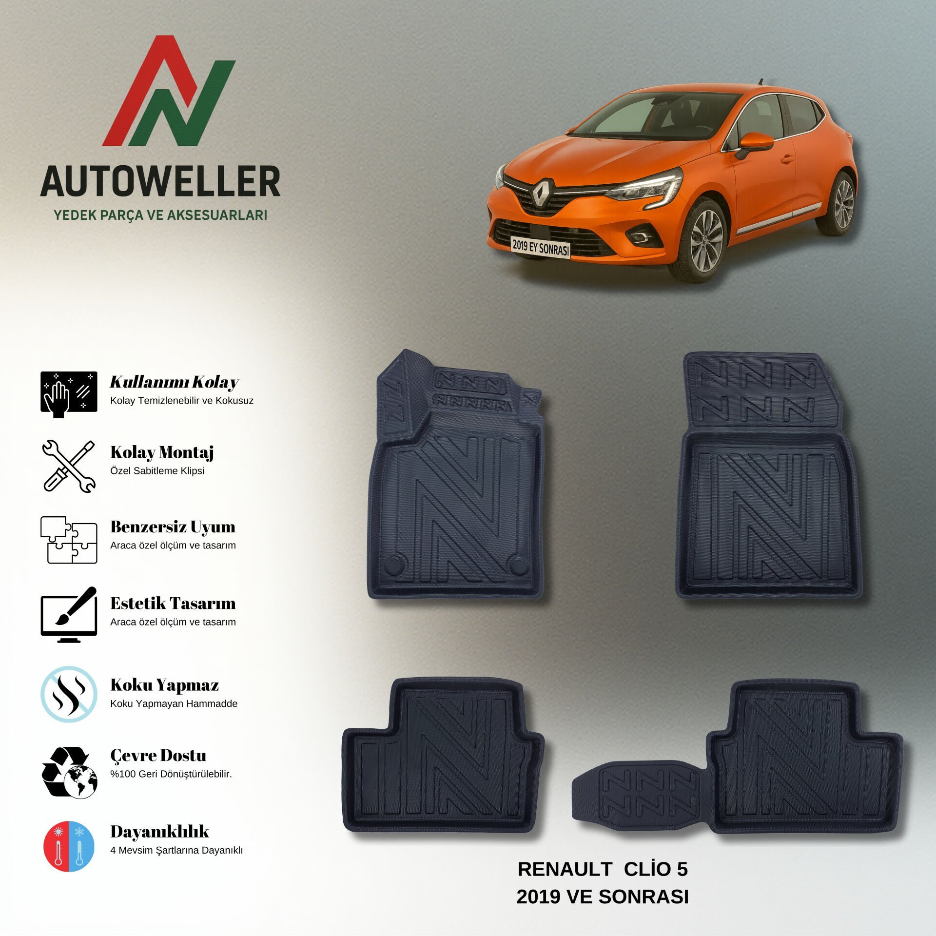 Renaut Clio 5 2019 Sonrası Havuzlu Paspas