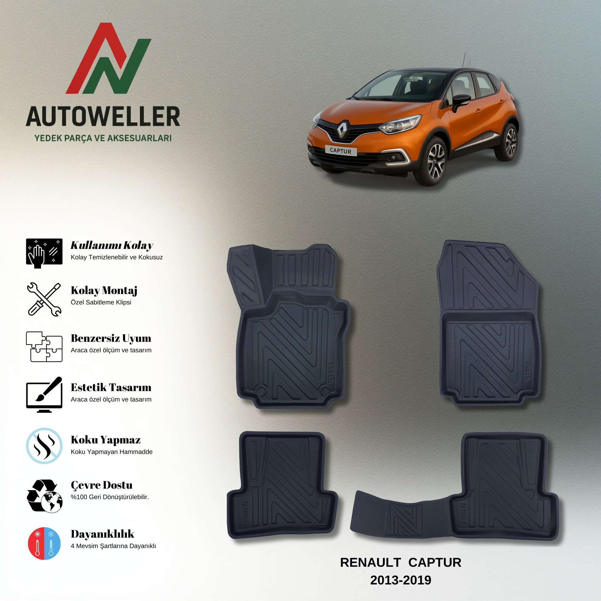 Renault Captur 2013-2019 Havuzlu Paspas