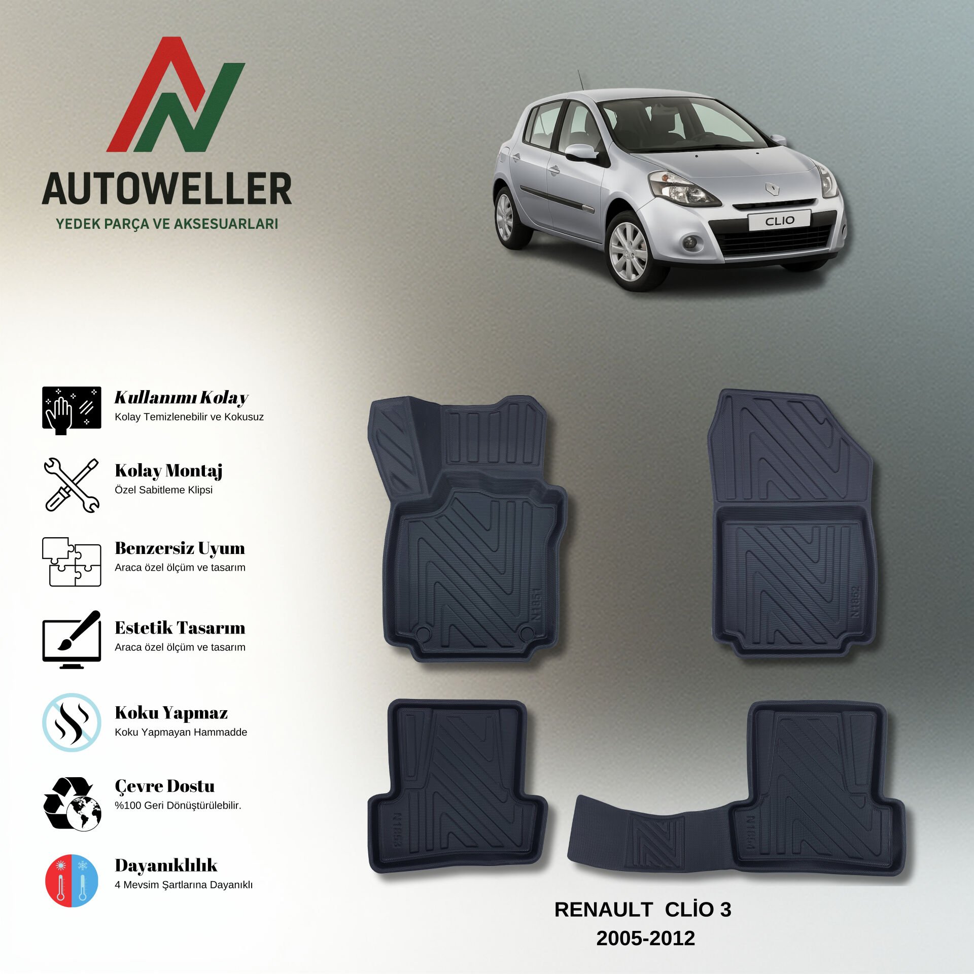 Renault Clio 3 2005-2012 Havuzlu Paspas