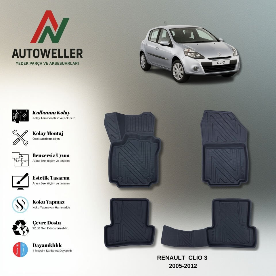 Renault Clio 3 2005-2012 Havuzlu Paspas