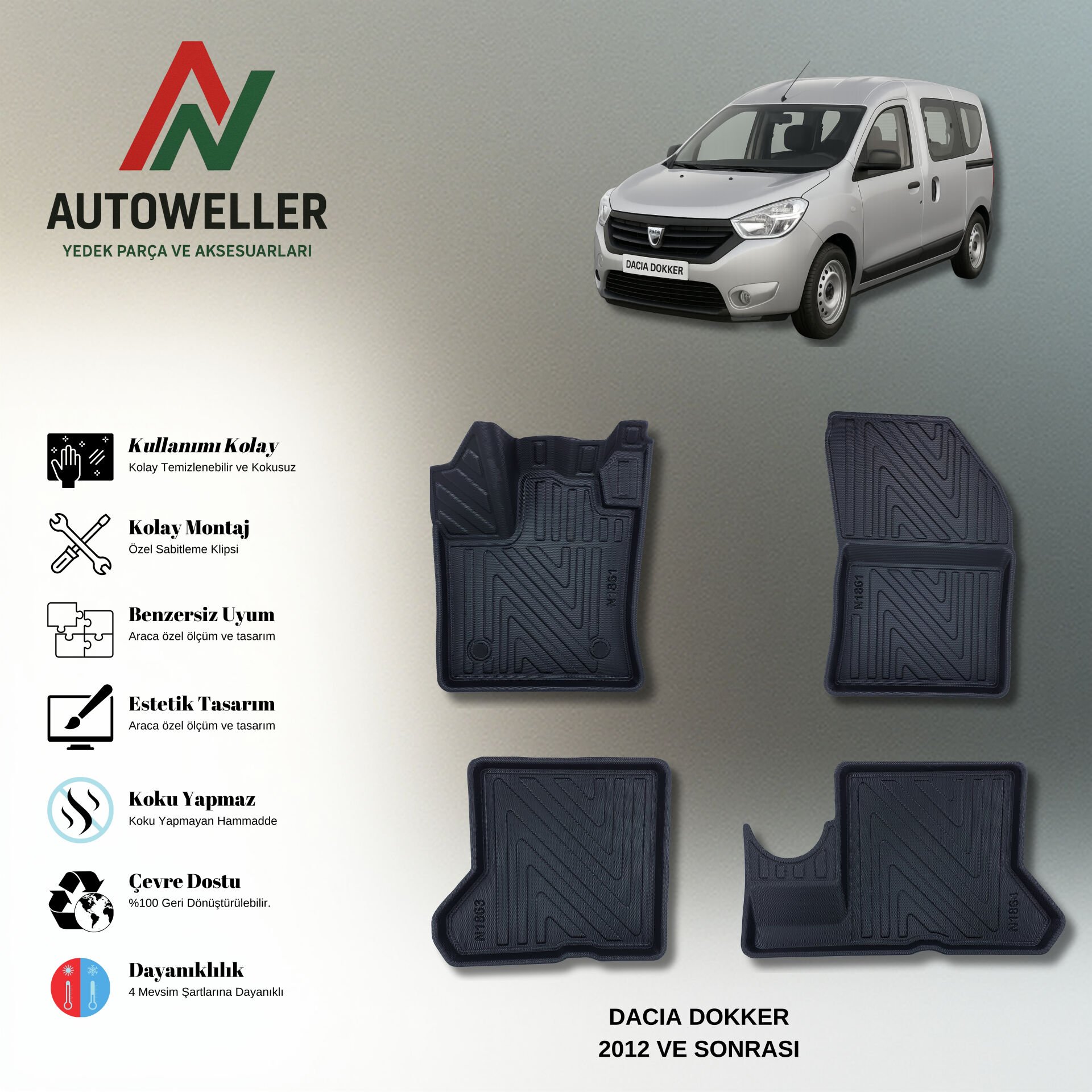 Dacia Dokker 2012 Sonrası Havuzlu Paspas