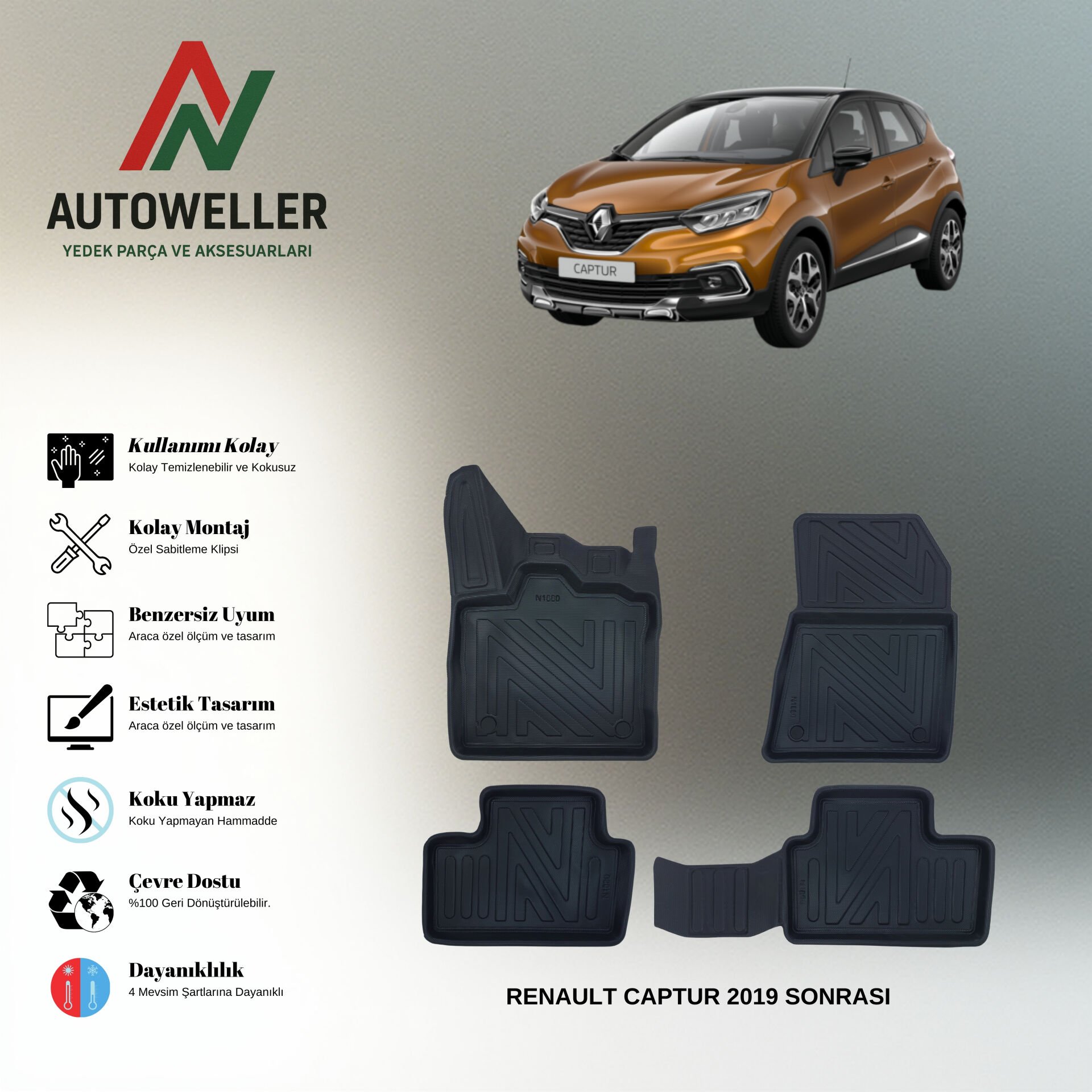 Renault Captur 2019 Sonrası Havuzlu Paspas