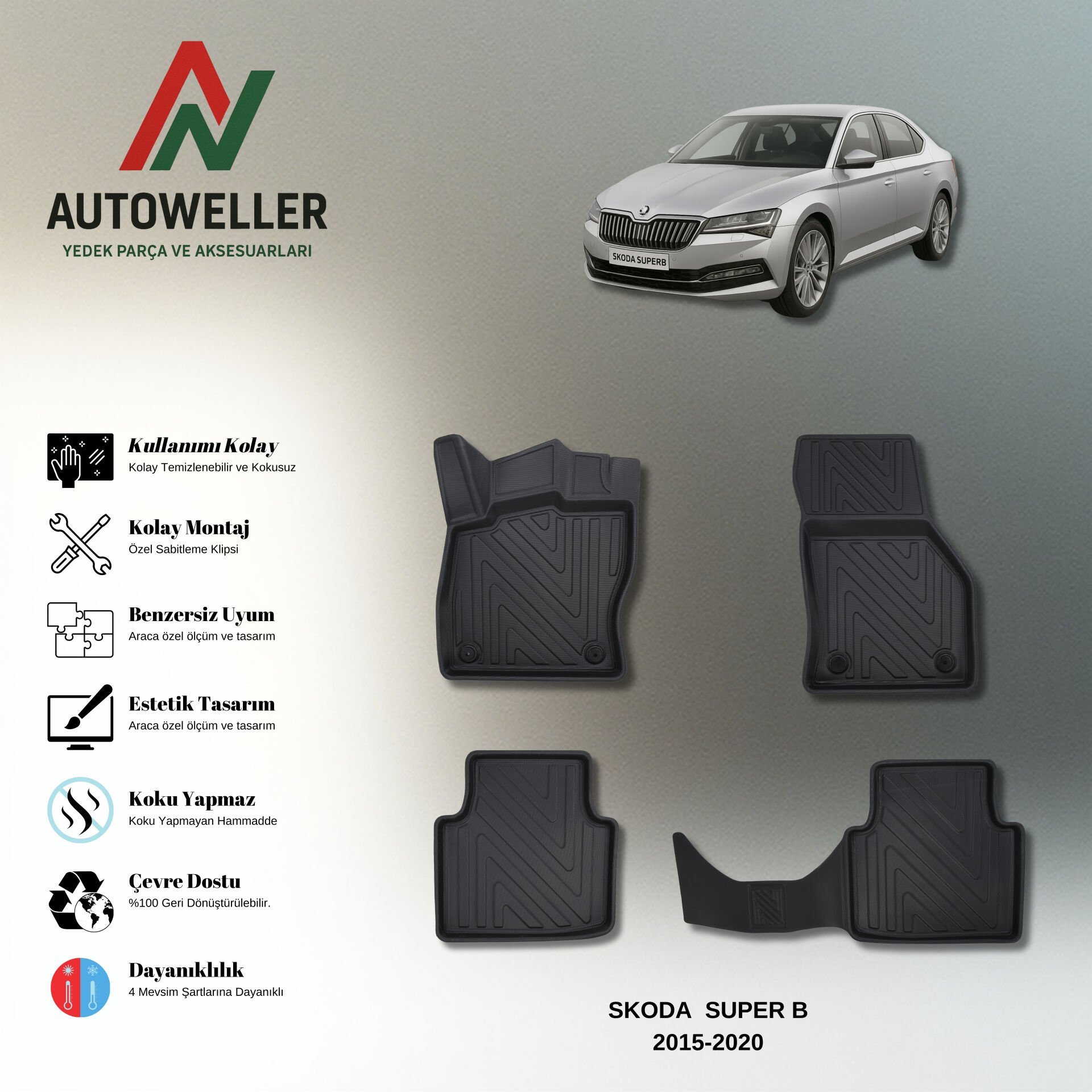 Skoda Superb 2015-2023 Havuzlu Paspas