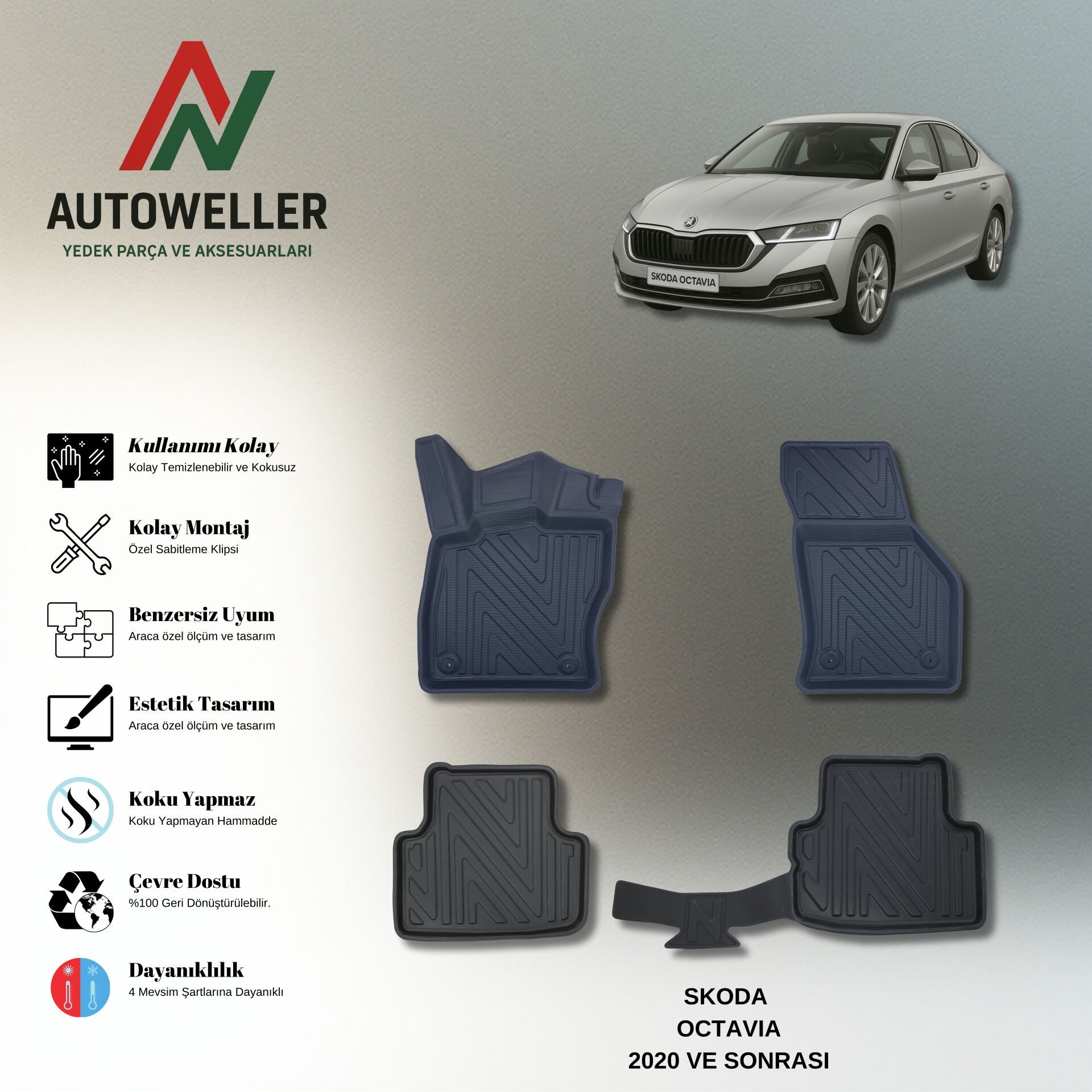 Skoda Octavia 2020 Sonrası Havuzlu Paspas