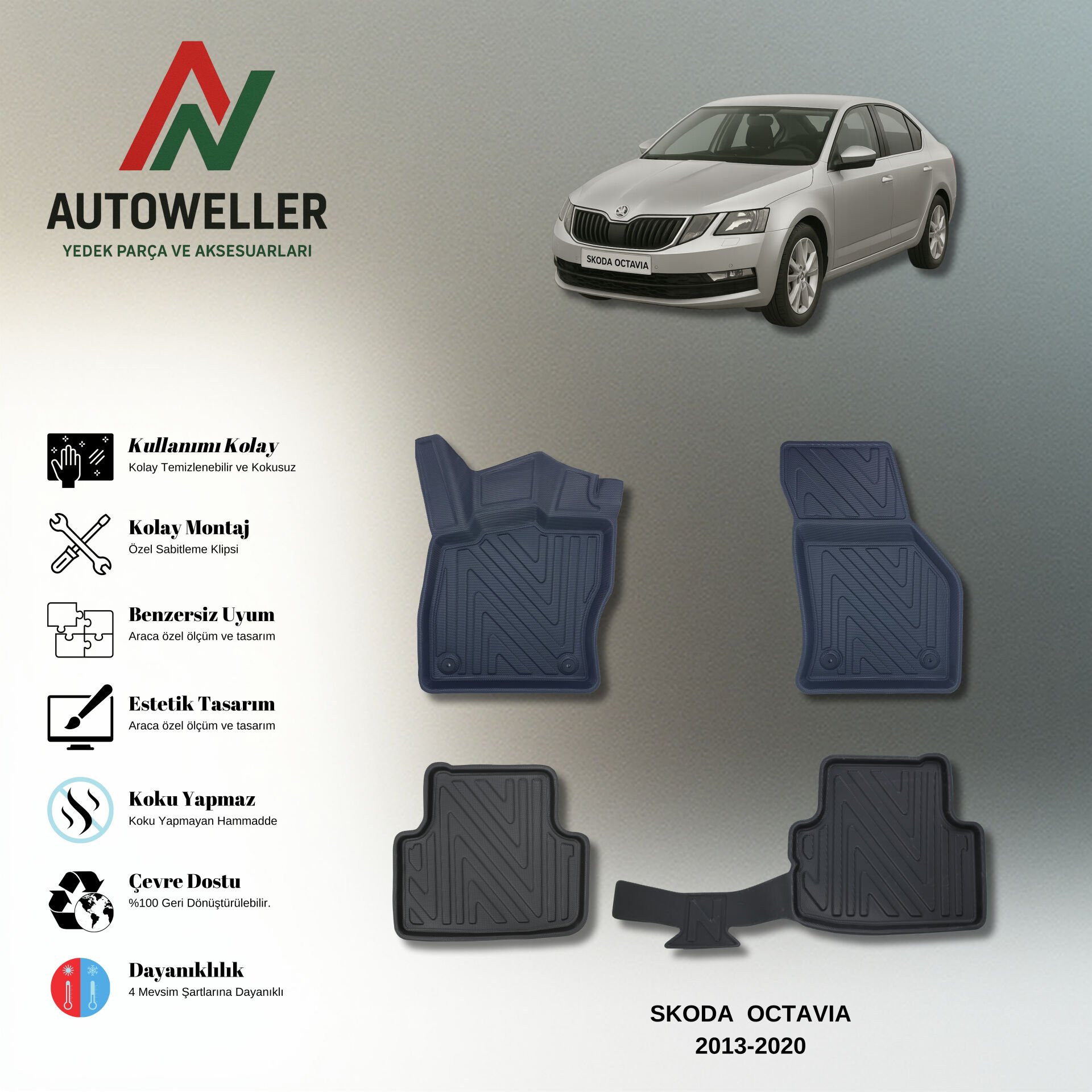 Skoda Octavia 2013-2020 Havuzlu Paspas