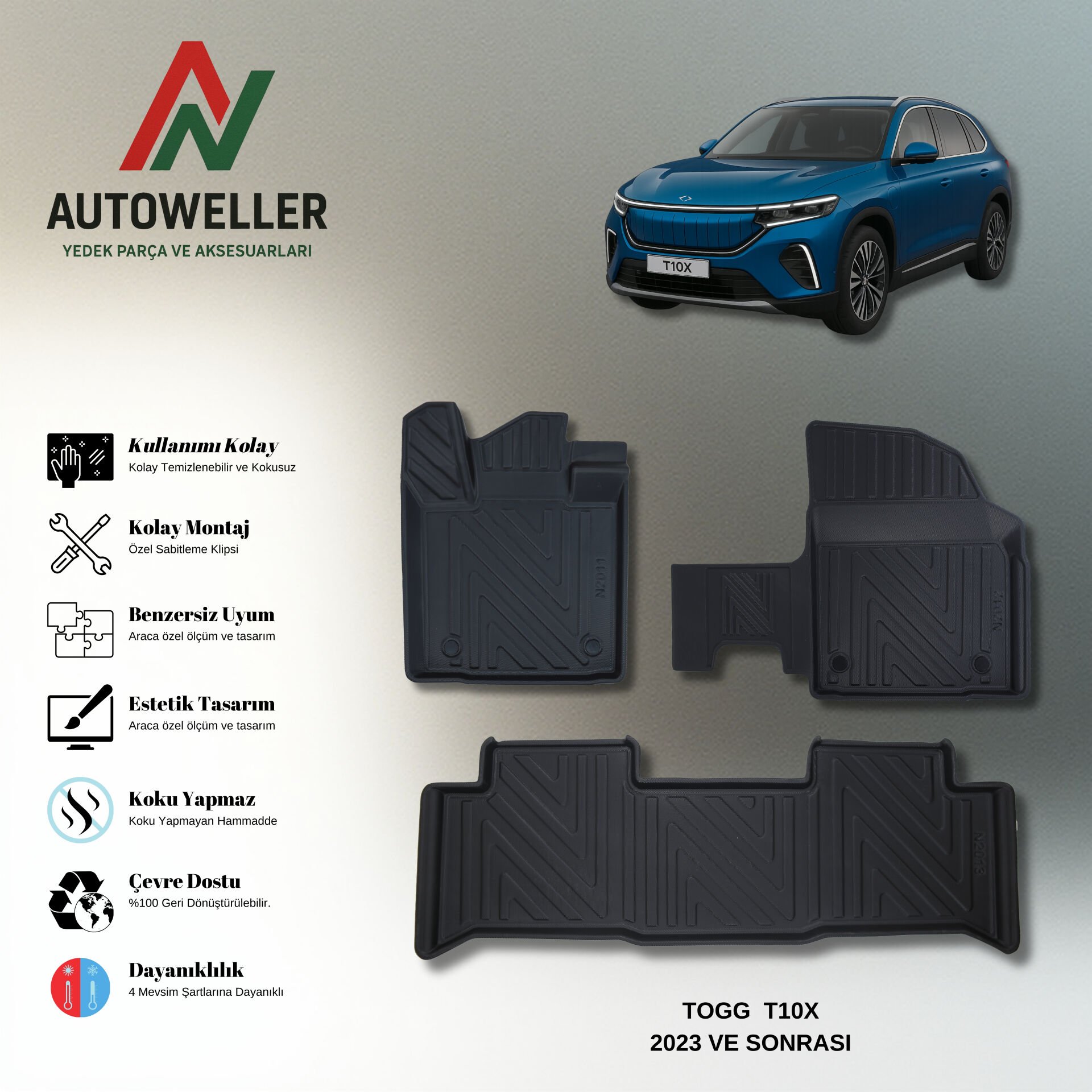 Togg T10X 2023 Sonrası Havuzlu Havuzlu Paspas