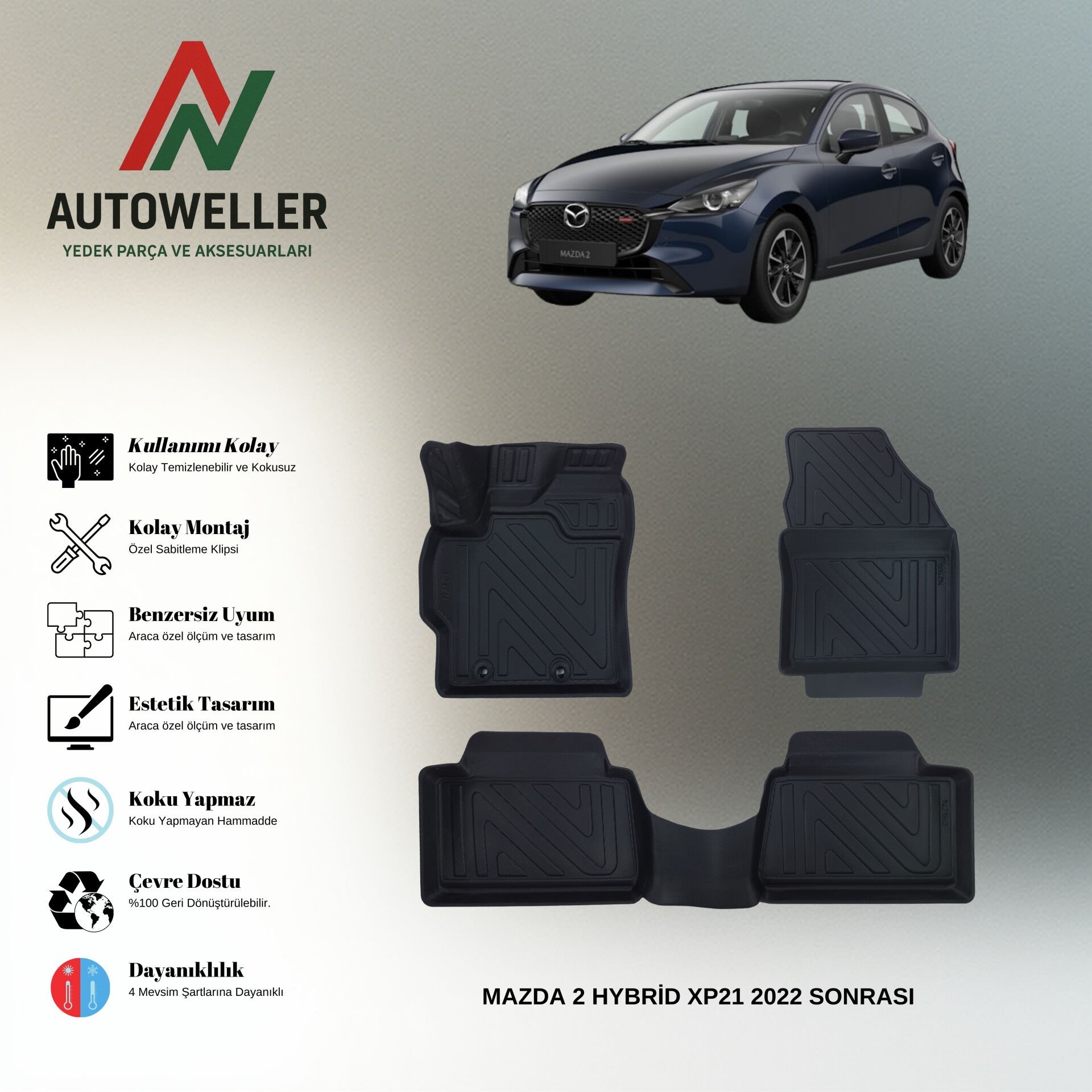 Mazda 2 Hybrid XP21 2022 Sonrası Havuzlu Paspas