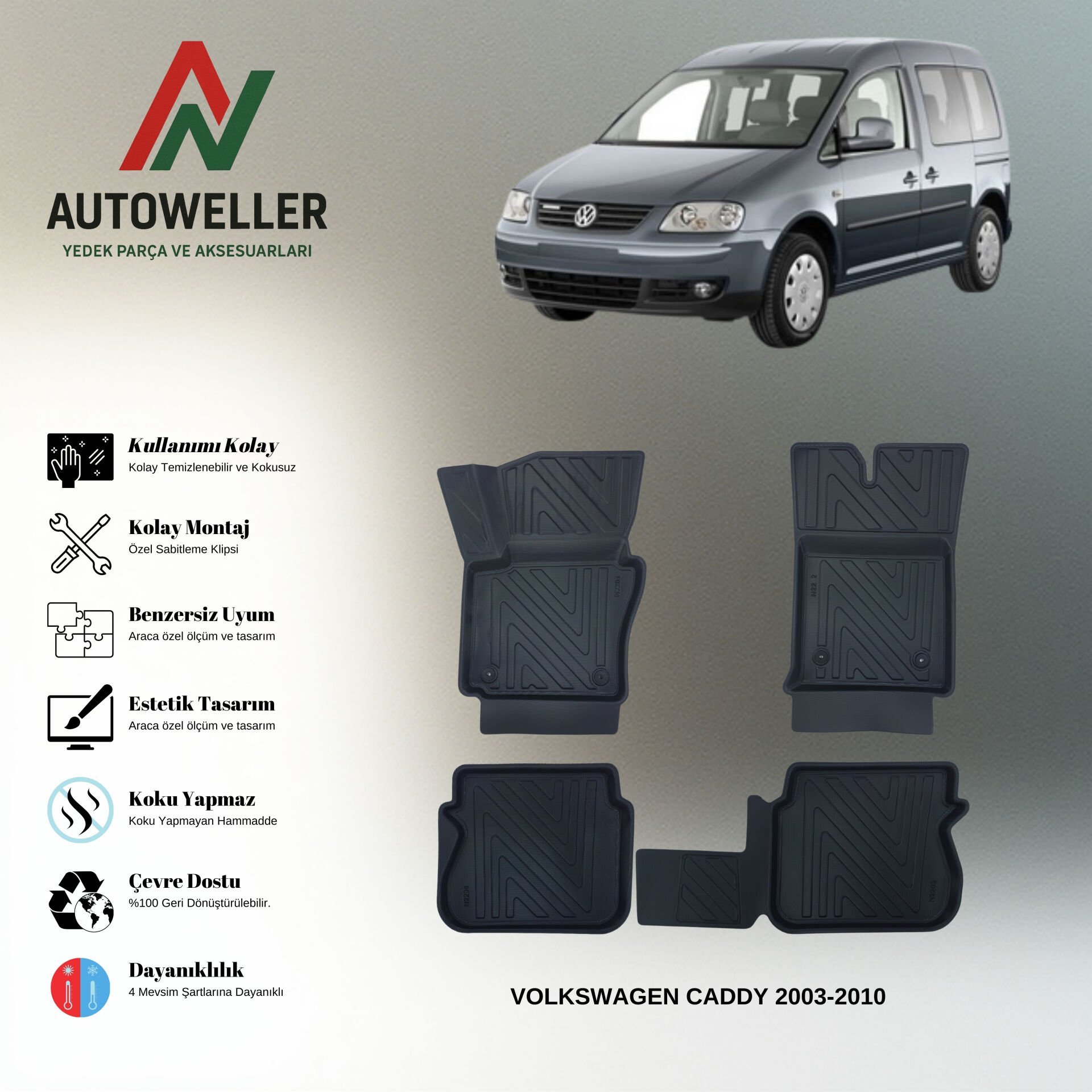 Volkswagen Caddy 2003-2010 Havuzlu Paspas