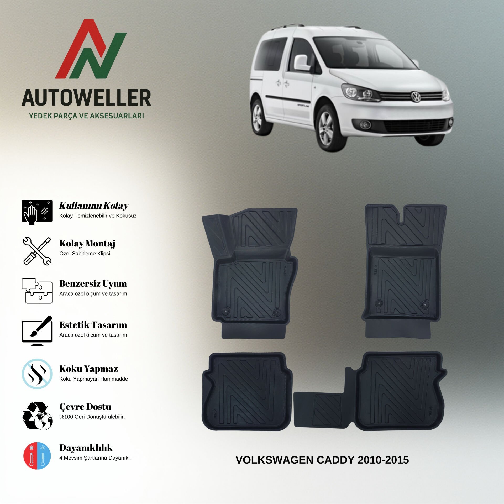 Volkswagen Caddy 2010-2015 Havuzlu Paspas