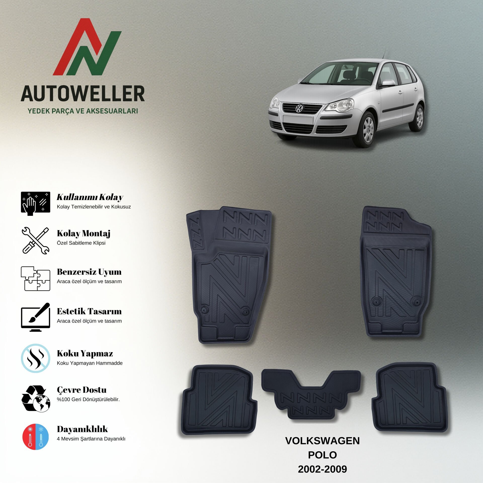 Volkswagen Polo 2002-2009 Havuzlu Paspas